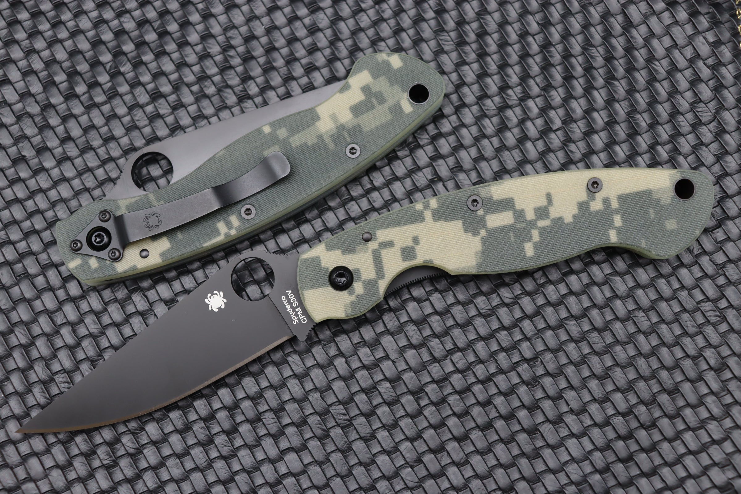 Spyderco Military Camo G-10 Tactical Knife - CPM-S30V Black Coated