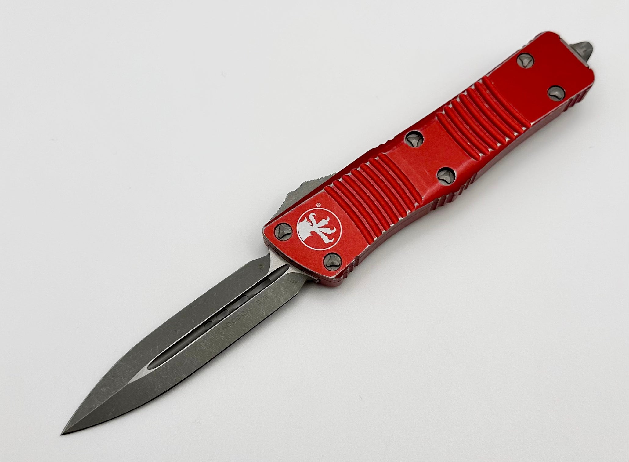 Premium Microtech Troodon Double Edge Apocalyptic Knife - Red Distressed Finish