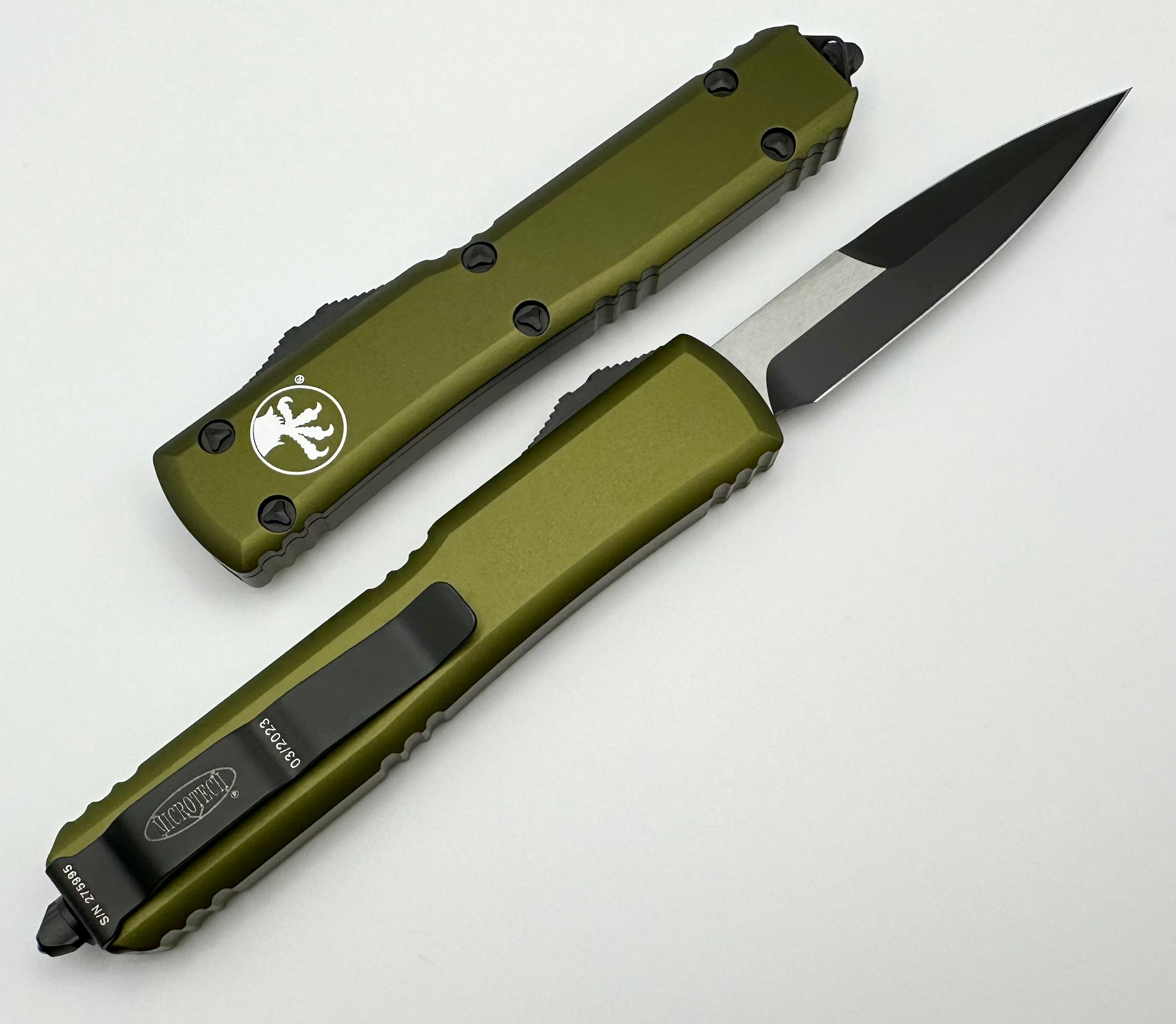 Premium Microtech Ultratech OTF Knife - Black & OD Green Bayonet Grind