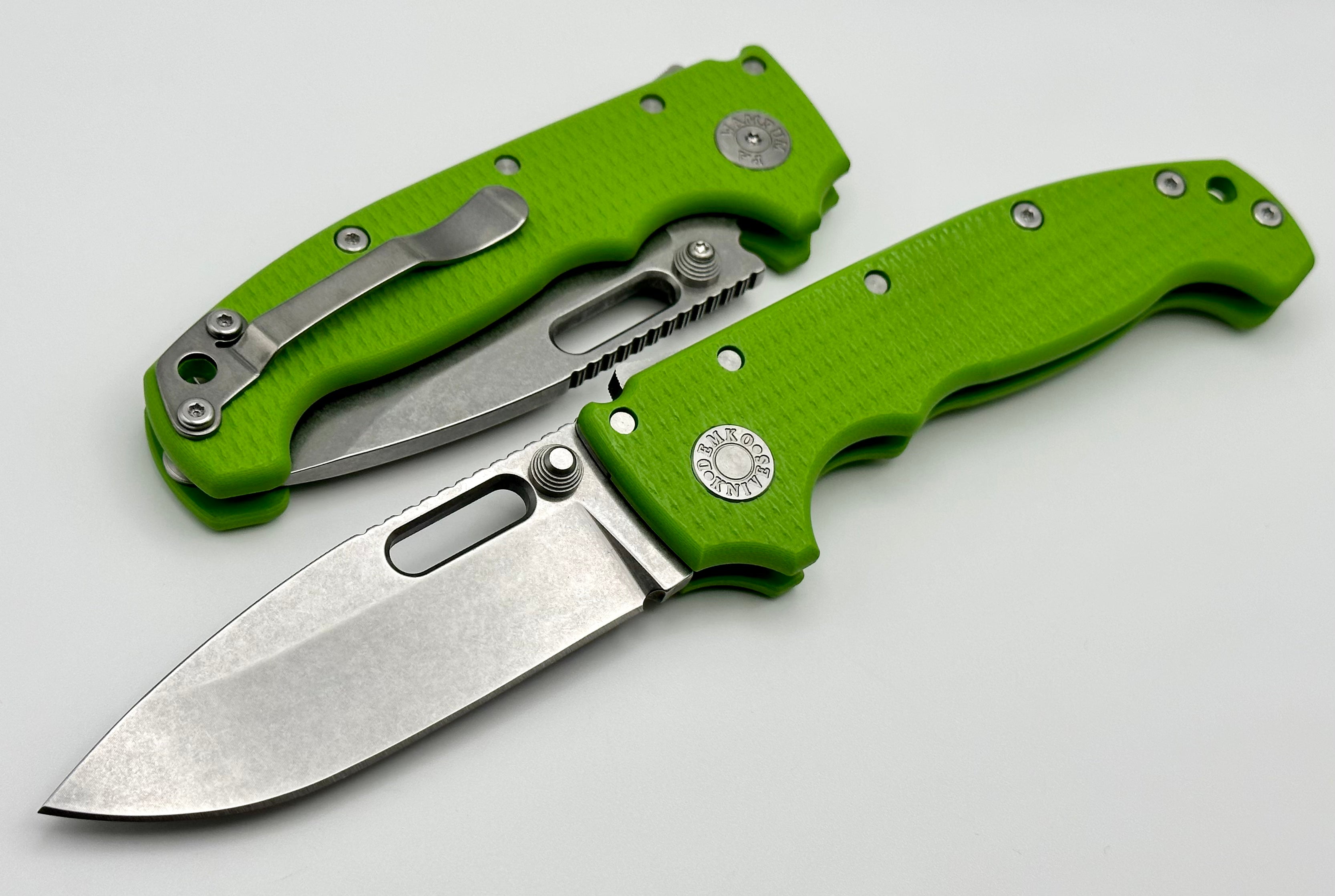 Demko Knives MG AD20 Premium Drop Point 3V Blade with Neon Green G-10 Handle - Exclusive Limited Edition