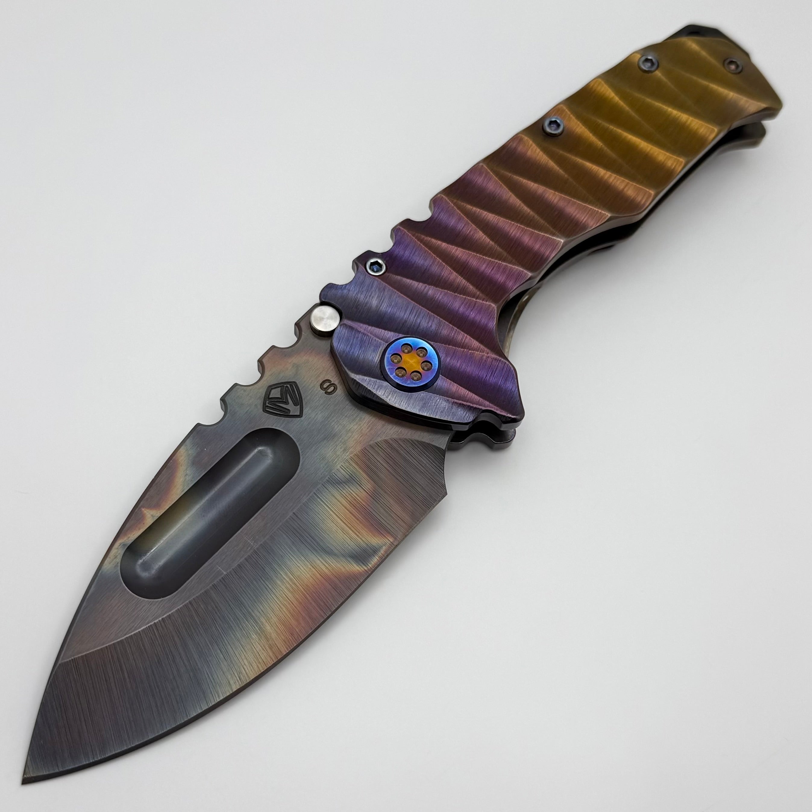 Medford Knife Praetorian TI Vulcan: Premium S45VN Drop Point with Bronze/Violet Fade Handles