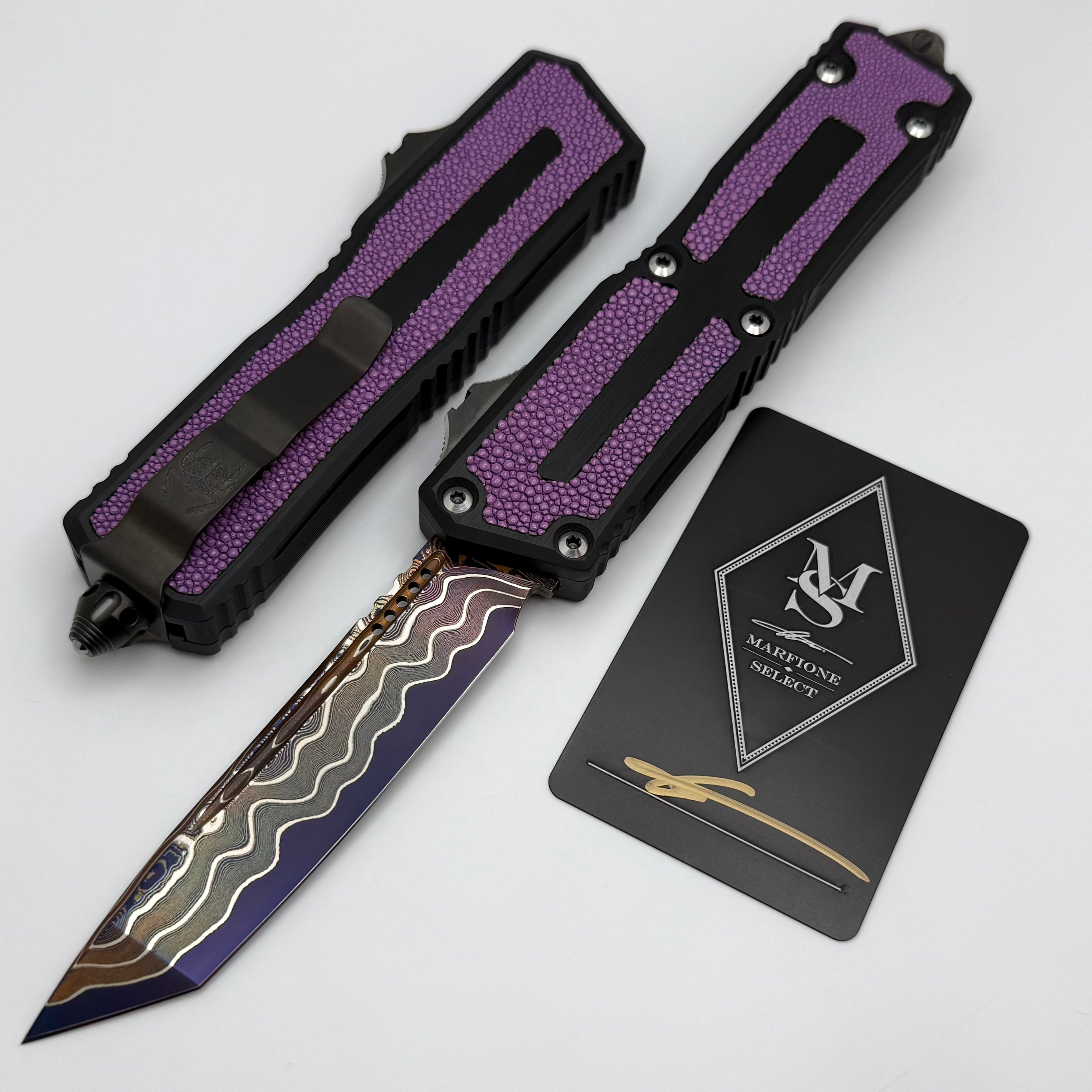 Microtech Marfione Select Scarab 2 Gen 3 - Premium Damascus Tanto Blade with Purple Stingray Inlay
