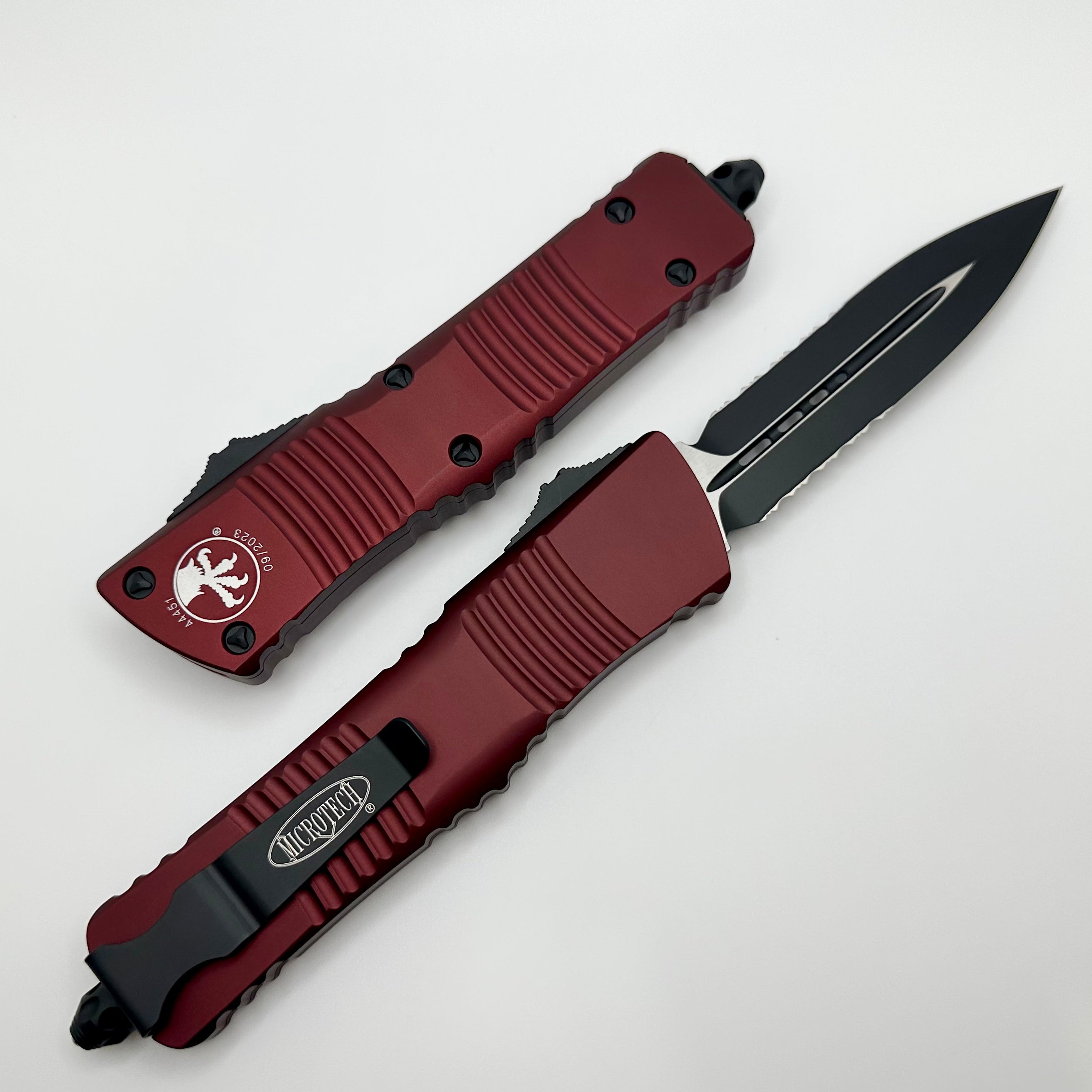 Premium Microtech Combat Troodon Automatic Knife - Black Partial Serrated & Merlot