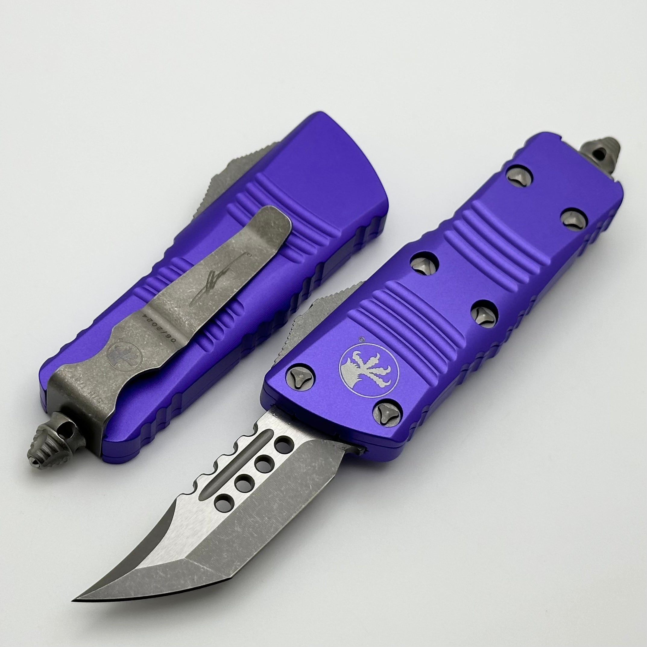 Microtech Mini Troodon Hellhound Apocalyptic & Purple Handle Signature Series - Ultimate Compact EDC Knife