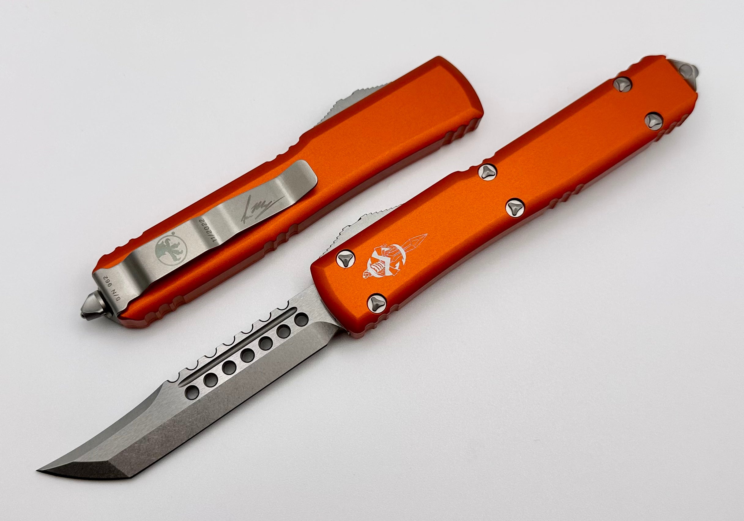 Premium Microtech Ultratech Hellhound Stonewash OTF Knife - Orange Edition