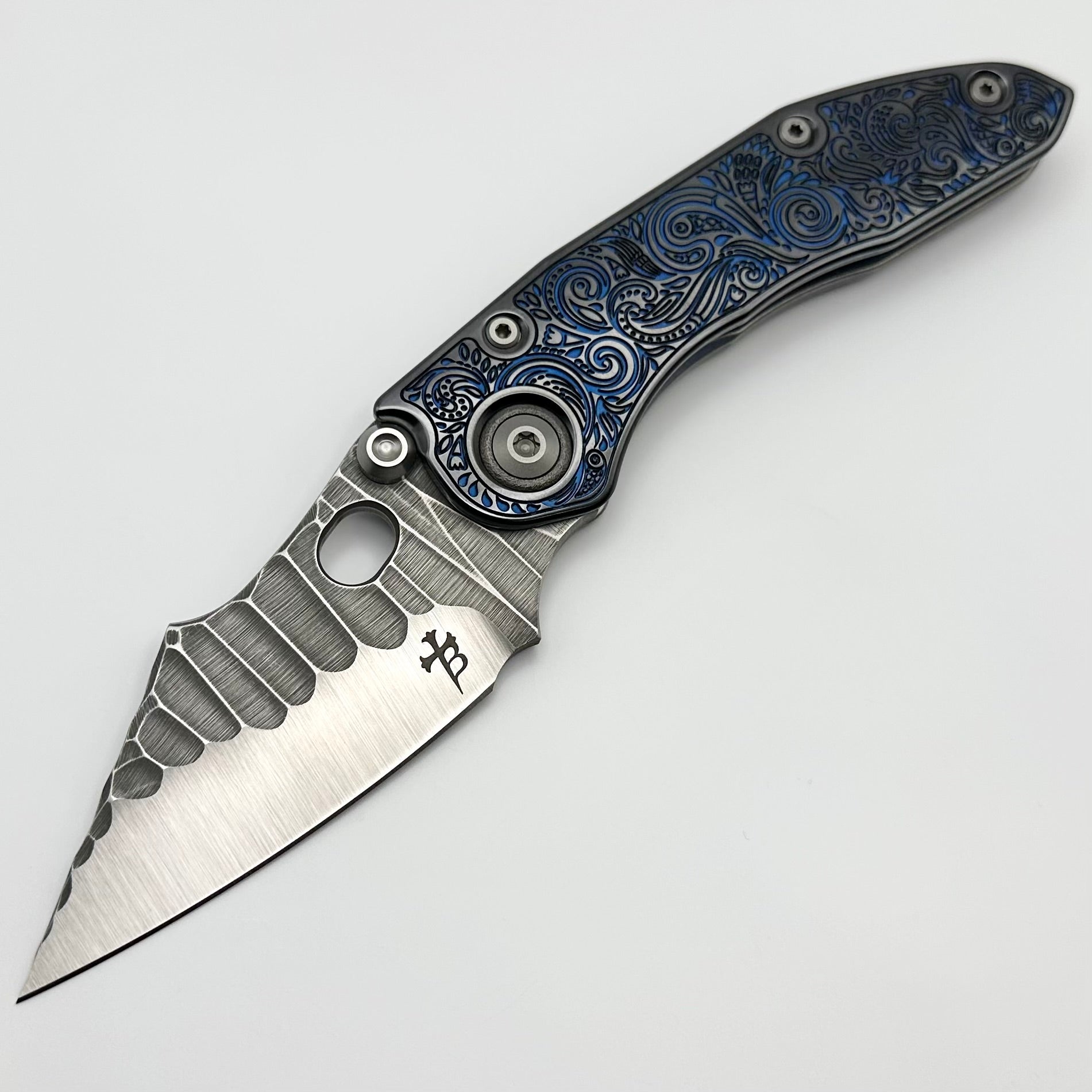 Premium Borka Blades Ti2 Custom Stitch Knife - Black Hula/Blue Natas Finish w/ Rocked M390 Blade