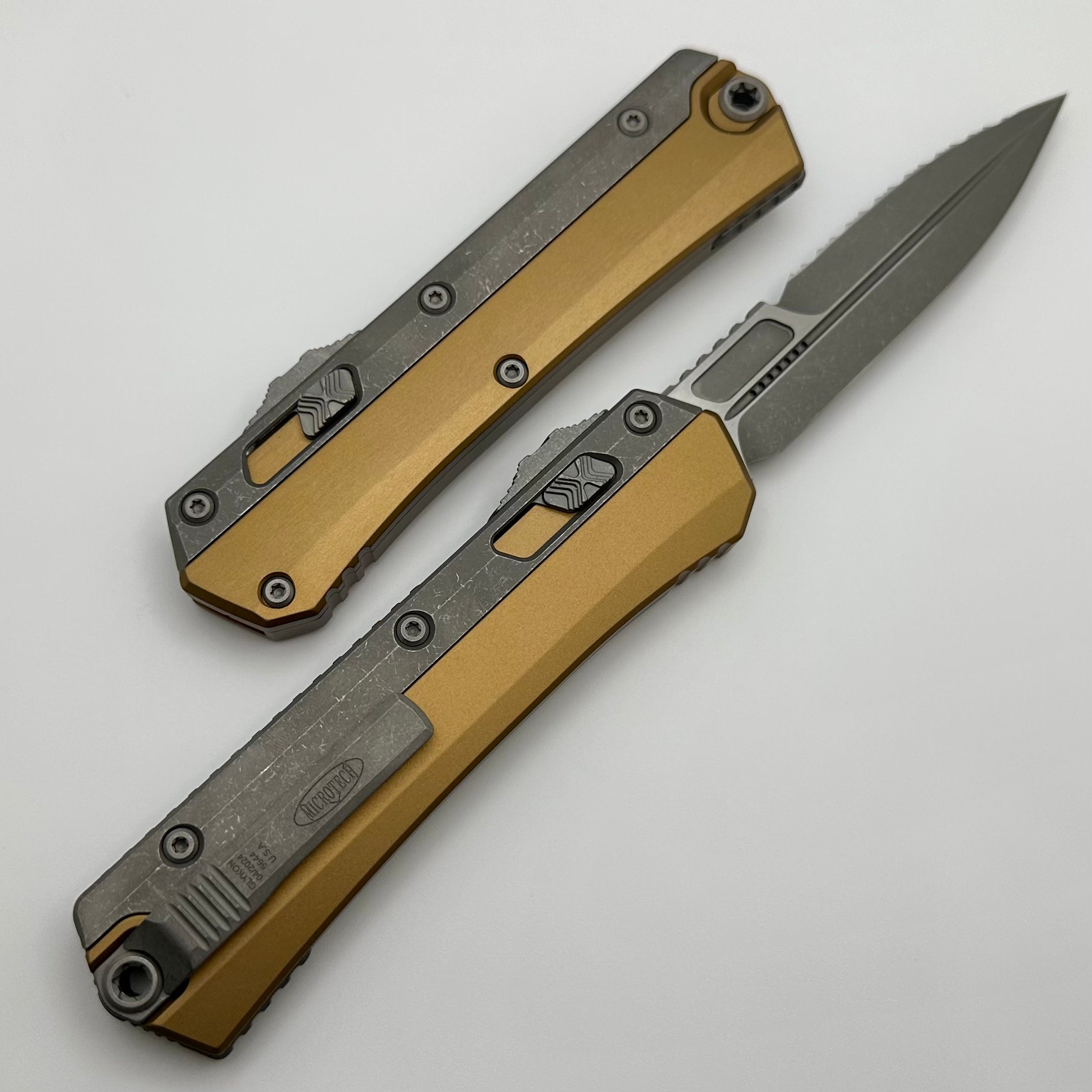 Premium Microtech Glykon Apocalyptic Bayonet - Partial Serrated, Tan Handle