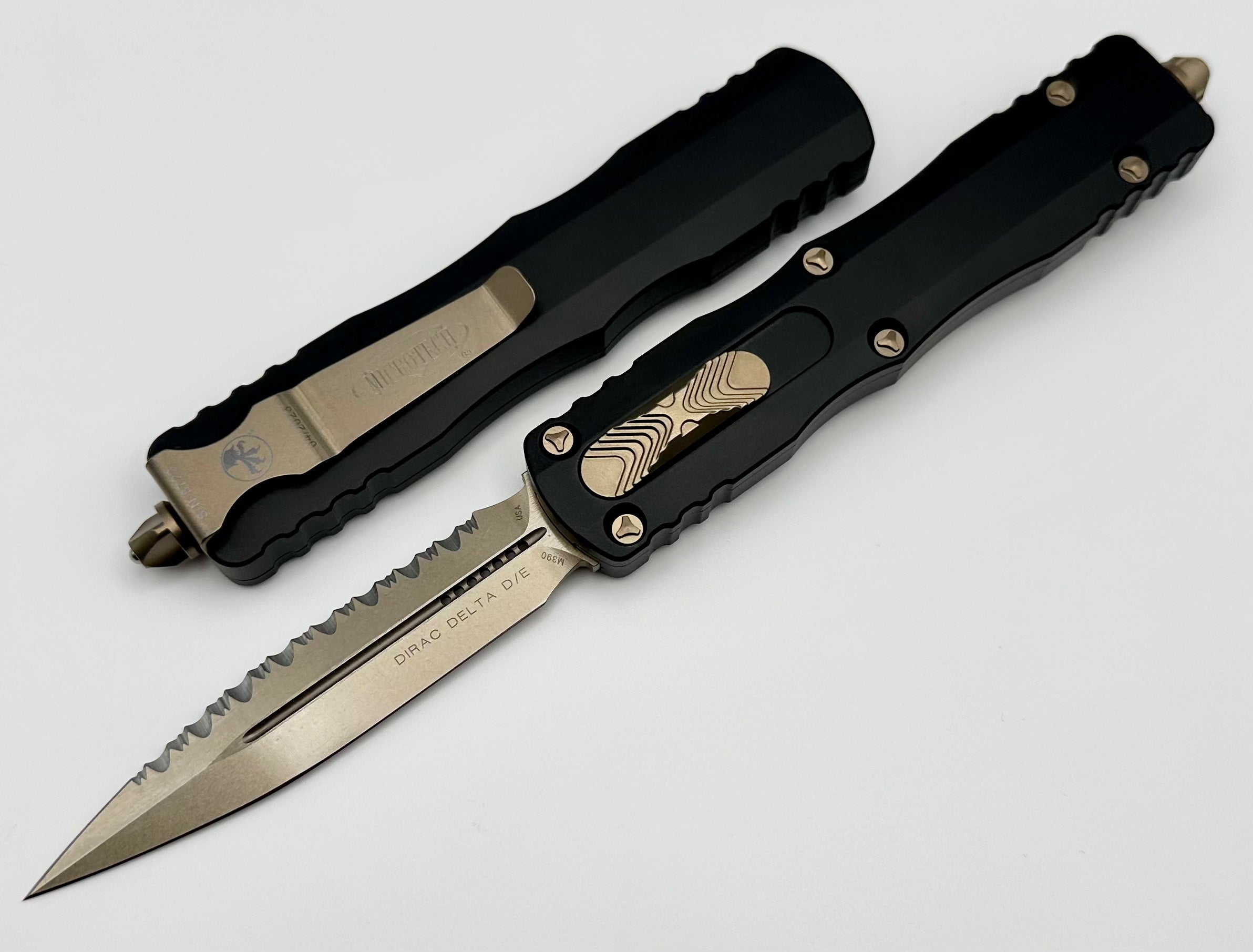 Microtech Dirac Delta D/E Bronze Full Serrated & Black 227-15 | Premium OTF Knife