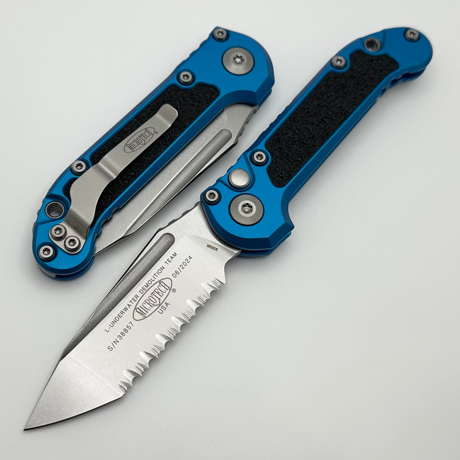 Microtech Premium LUDT Gen III Tanto Knife - Stonewash Serrated Blade & Blue Aluminum Handle