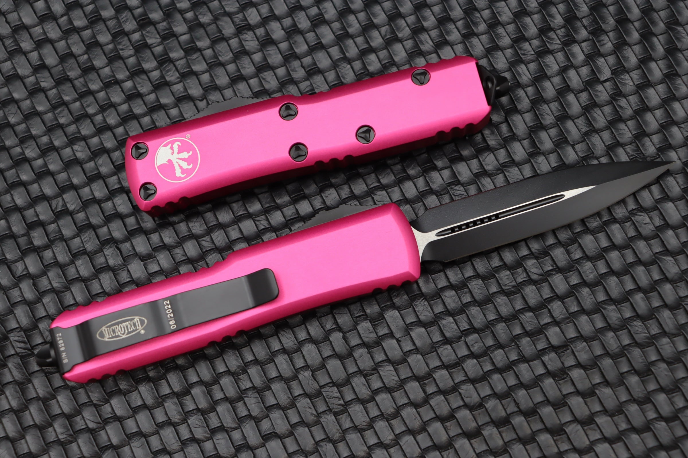 Microtech UTX-85 Premium Double Edge Tactical Knife - Black & Pink