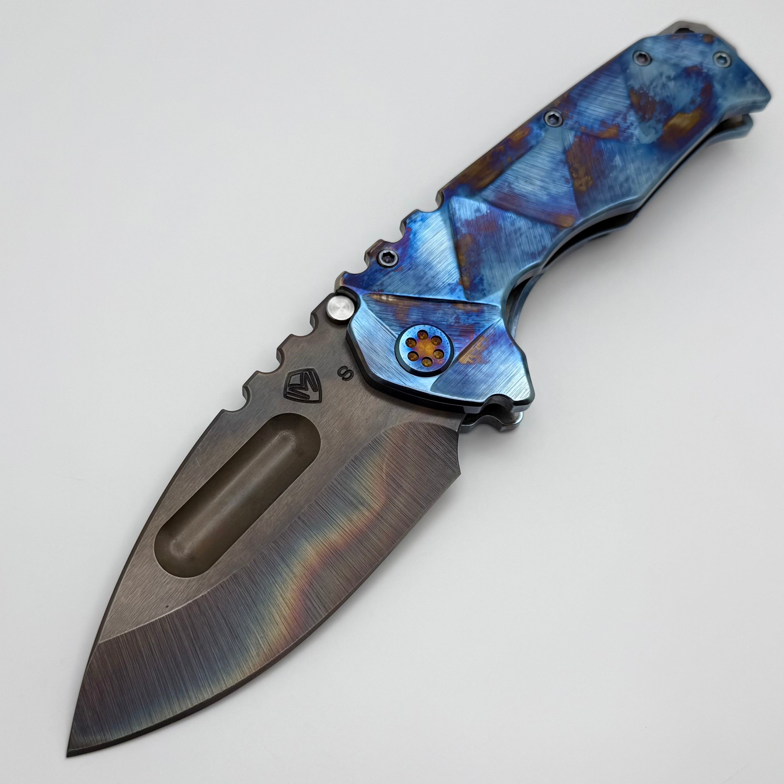 Medford Knife Praetorian TI Vulcan S35VN Drop Point & Brush Pen Flame Stained Glass Sculpted Handles w/ Flamed Hardware/Clip