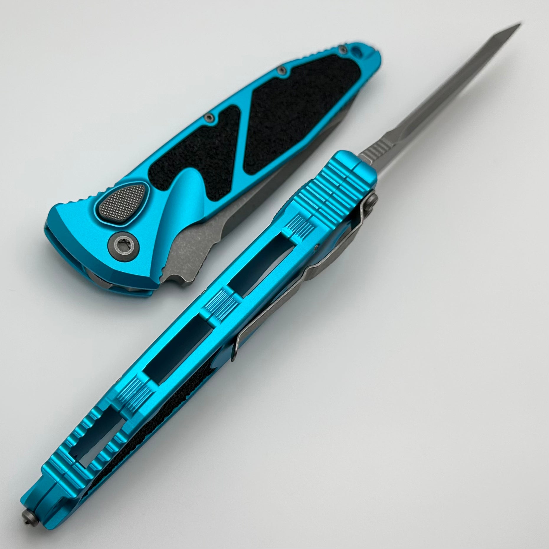 Premium Microtech Socom Elite Auto Tactical Knife - Turquoise Tanto Apocalyptic Finish