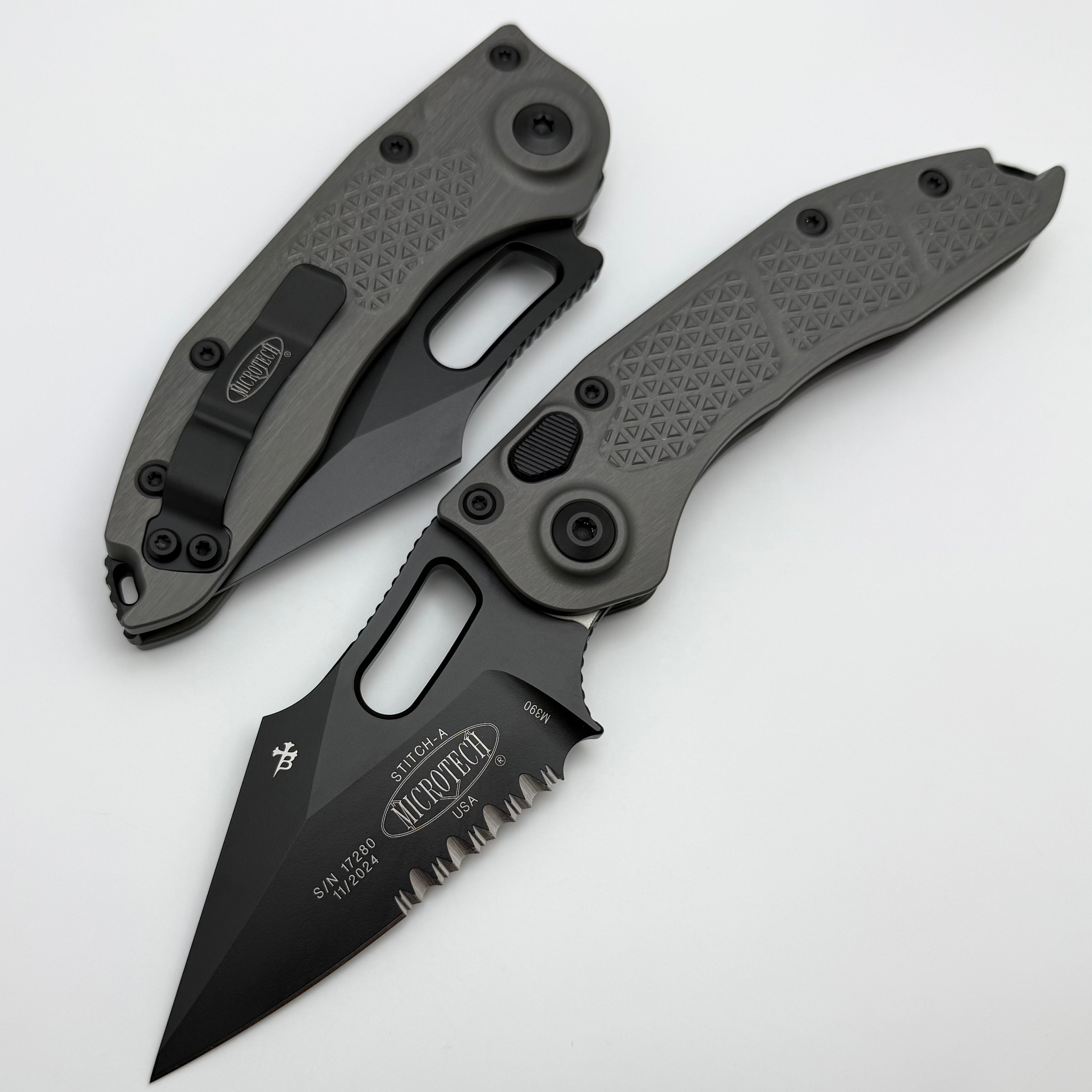 Microtech Borka Stitch Premium Tactical Folding Knife - M390 Steel, Black Finish