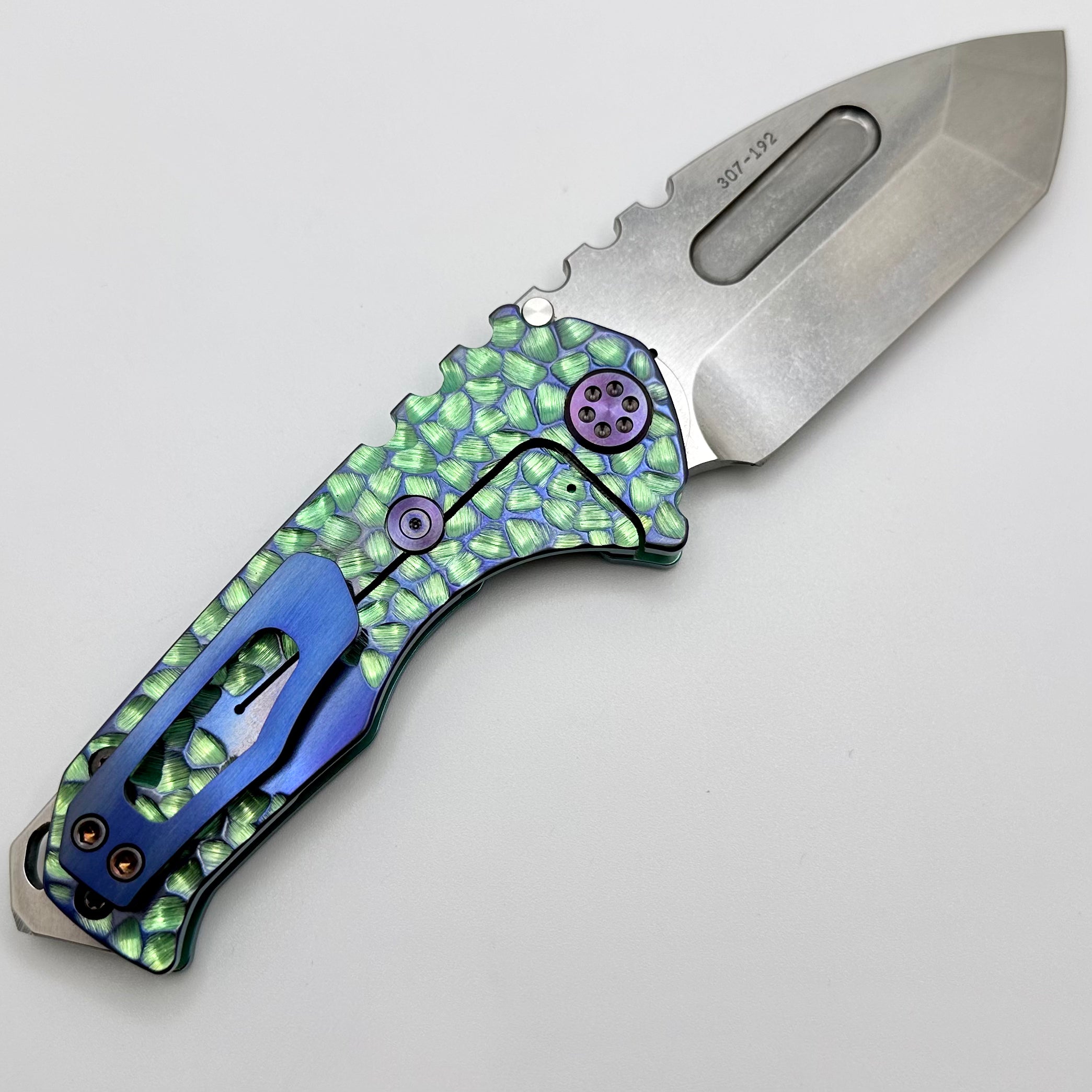 Medford Praetorian Genesis Tanto Knife - Ecto Green with Violet Hardware & S45VN Blade