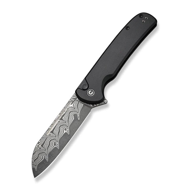 Civivi Chevalier Premium Black Aluminum & Damascus Button Lock Knife