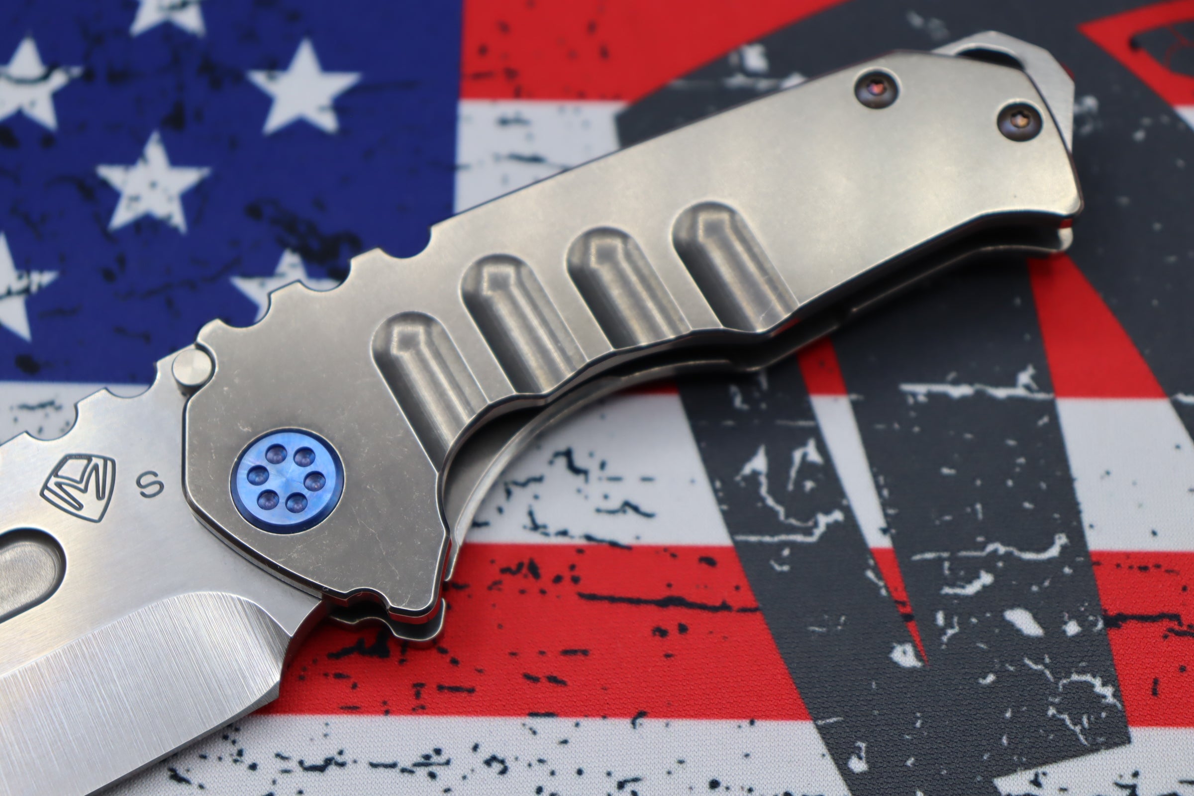 Medford Praetorian Genesis T S35 Tactical Folding Knife - Premium Drop Point Design with Blue Hardware