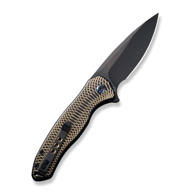 Premium We Knife Kitefin Limited Edition - Golden Polished Ripple Design with Black Titanium Handles