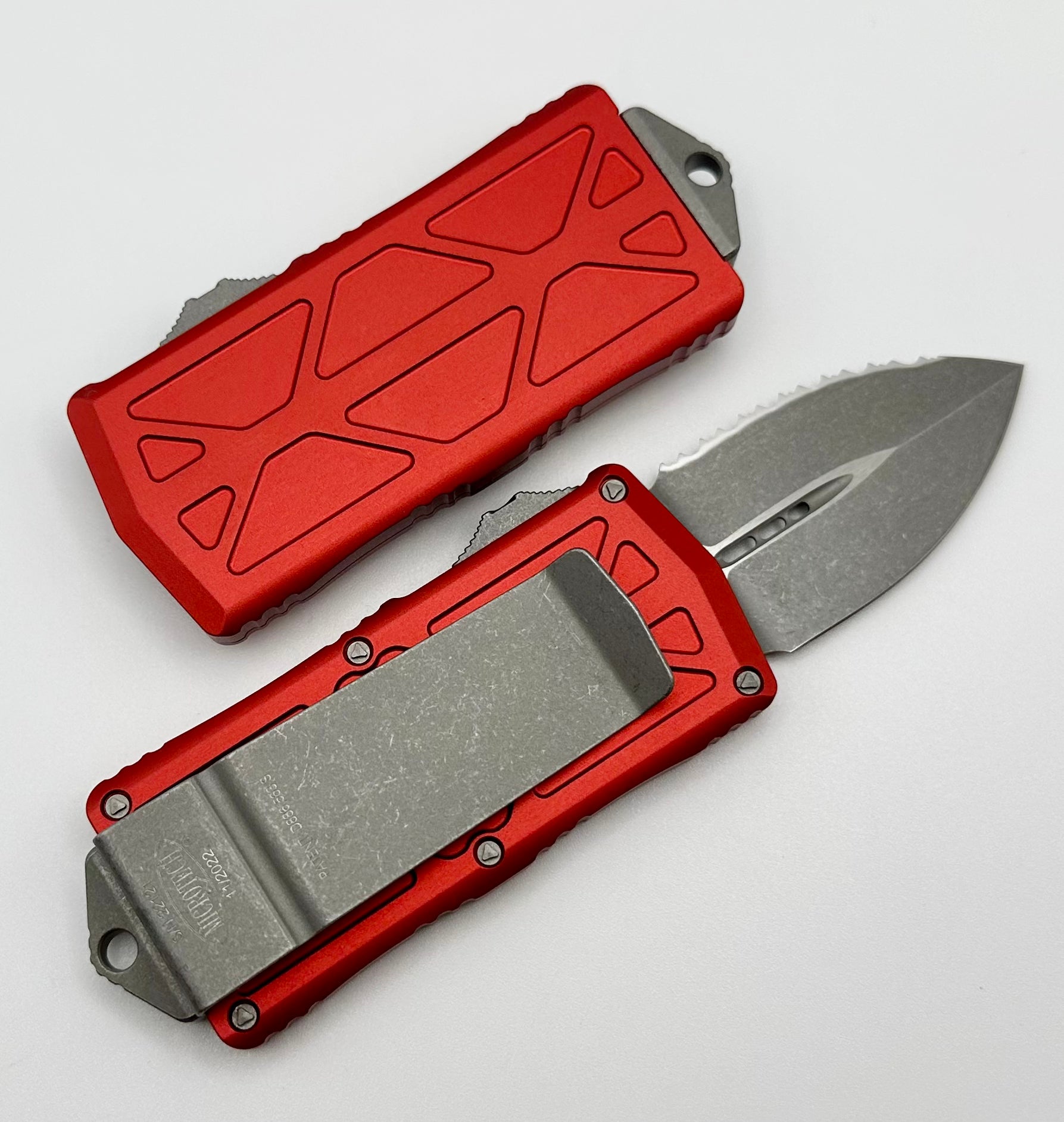 Microtech Exocet Apocalyptic Full Serrated OTF Knife with Red Handle - Ultimate Daily Carry