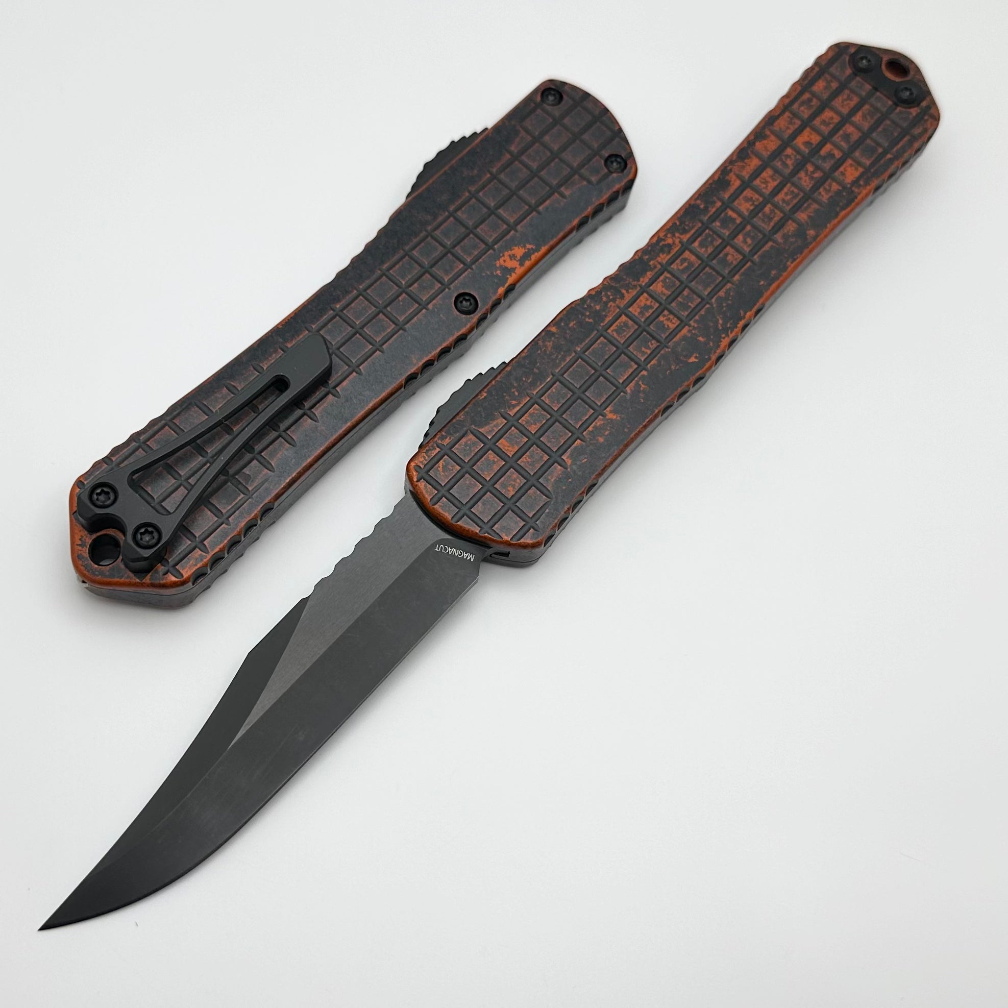 Heretic Knives Manticore X Breakthrough - Premium OTF Knife with Orange Grenade Frag Handle & DLC Bowie MagnaCut Blade