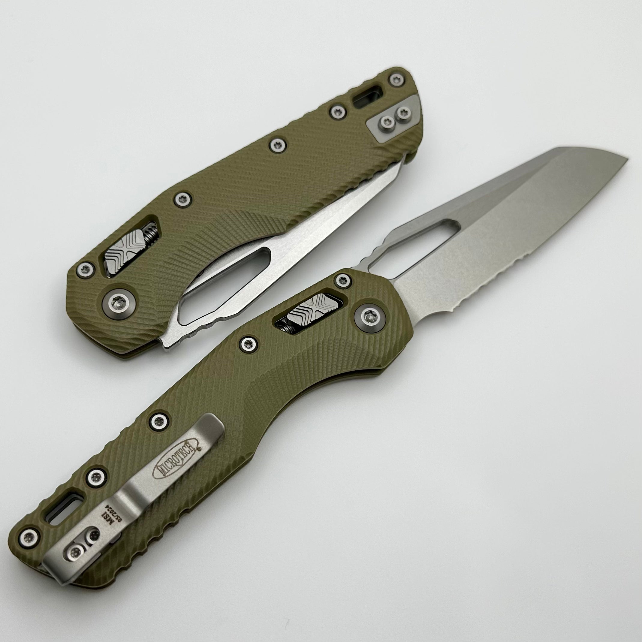 Microtech MSI RAM LOK Ultimate Tactical Knife - OD Green Fluted G-10 Handle & Partial Serrated M390MK Blade