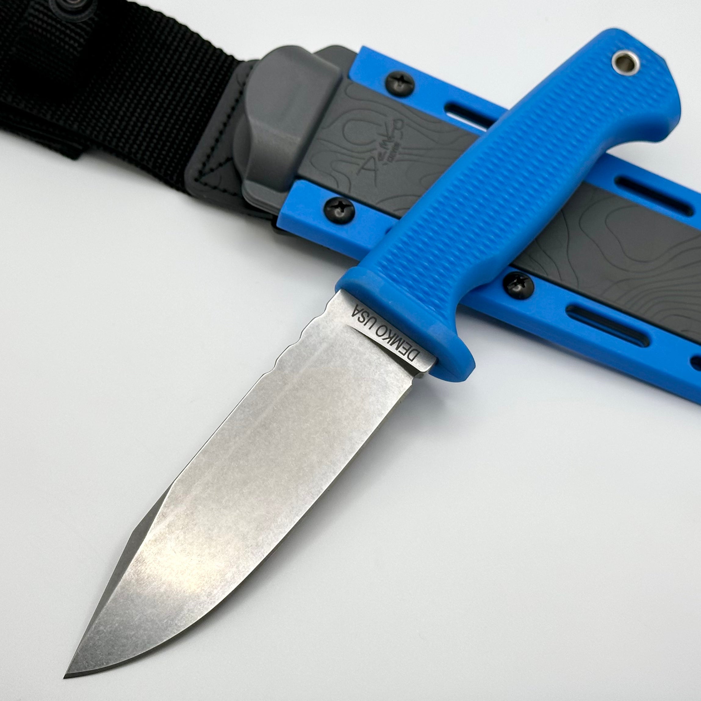 Demko FreeReign Ultimate Clip Point Knife - MagnaCut Steel & Blue Rubberized Handle