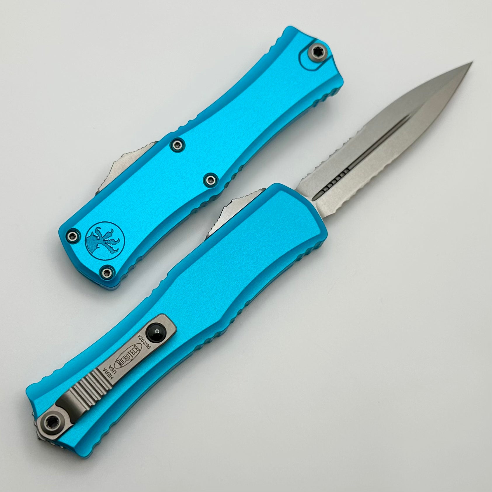 Microtech Mini Hera Premium OTF Knife - M390MK Blade, Turquoise Handle