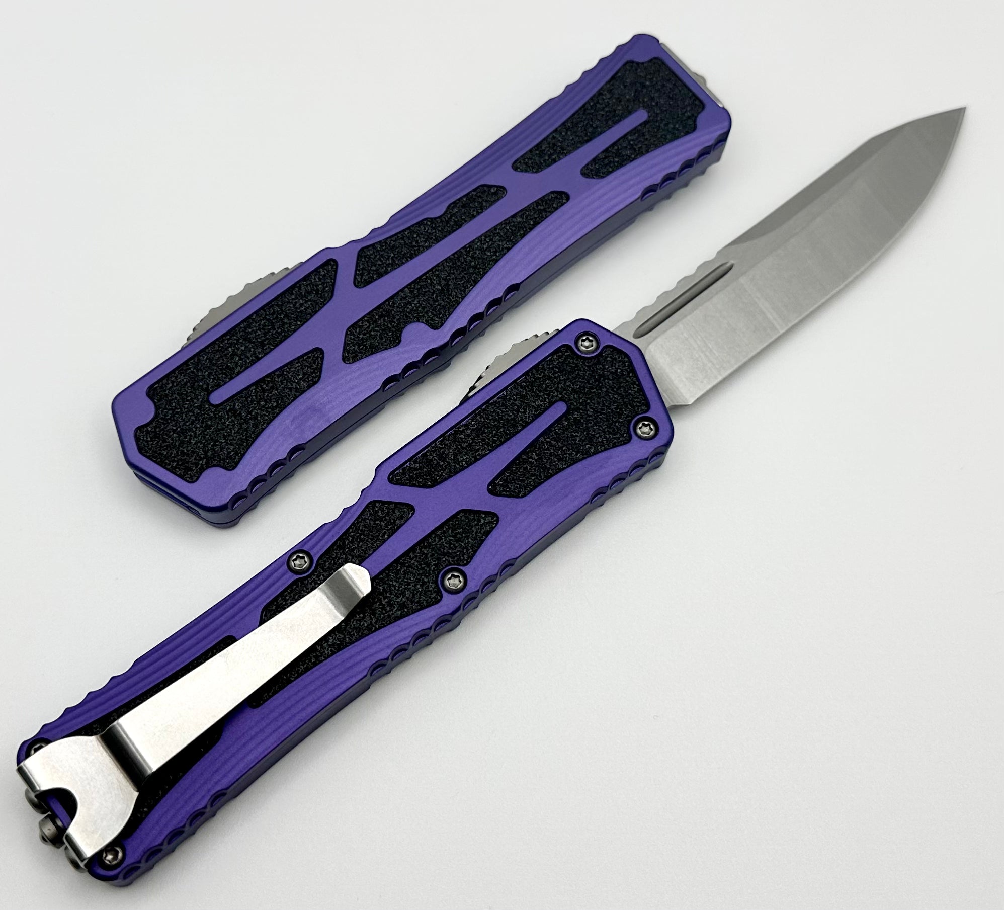 Heretic Knives Colossus Premium Single Edge Knife - Stonewash Magnacut Blade & Purple Aluminum Handle