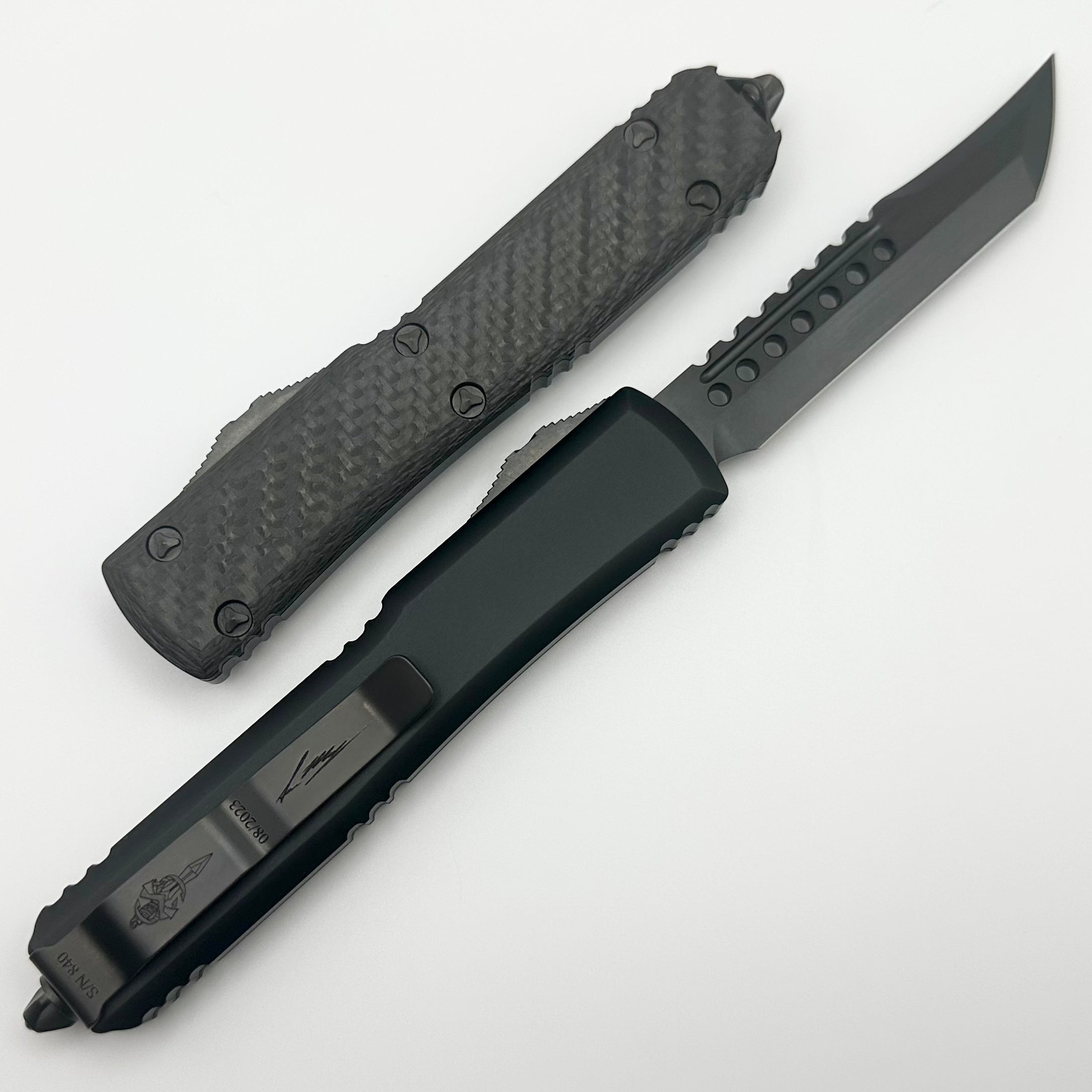 Microtech Ultratech Hellhound DLC Shadow - Premium Carbon Fiber Signature Series