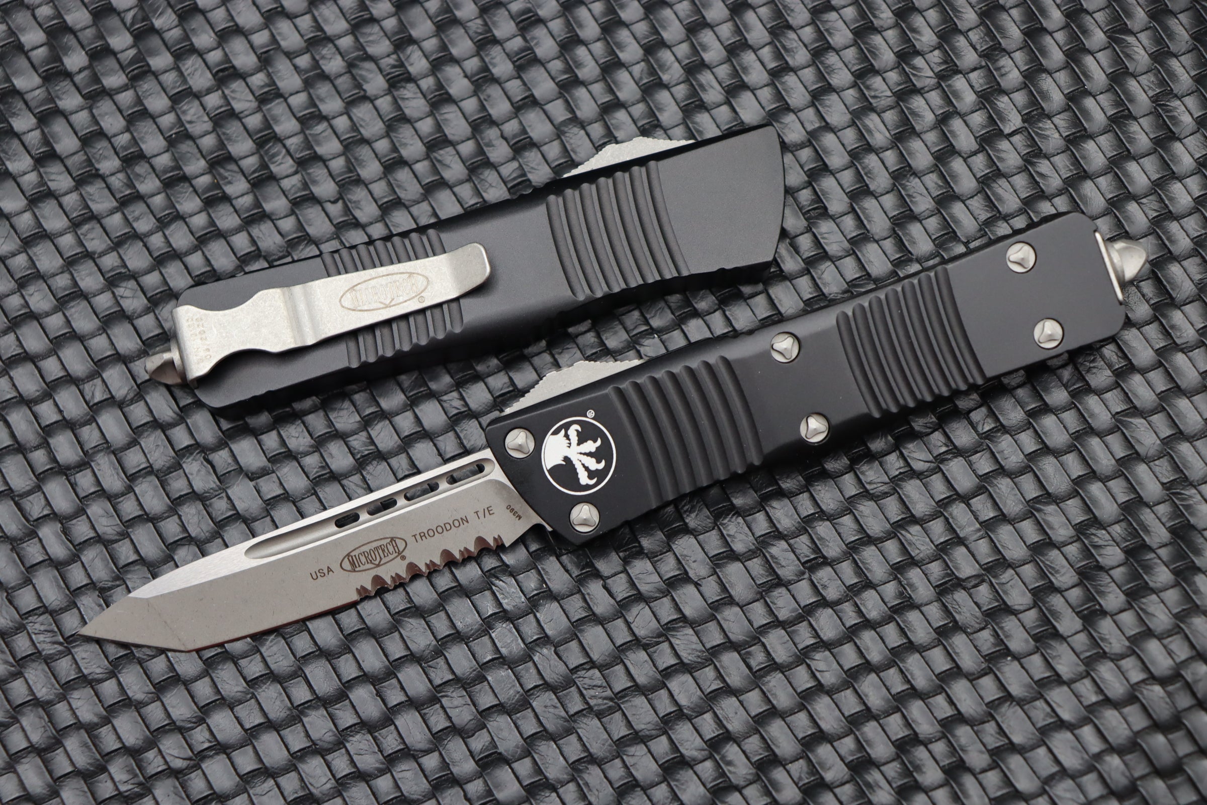 Premium Microtech Troodon Tanto Apocalyptic Knife - Black Partial Serrated