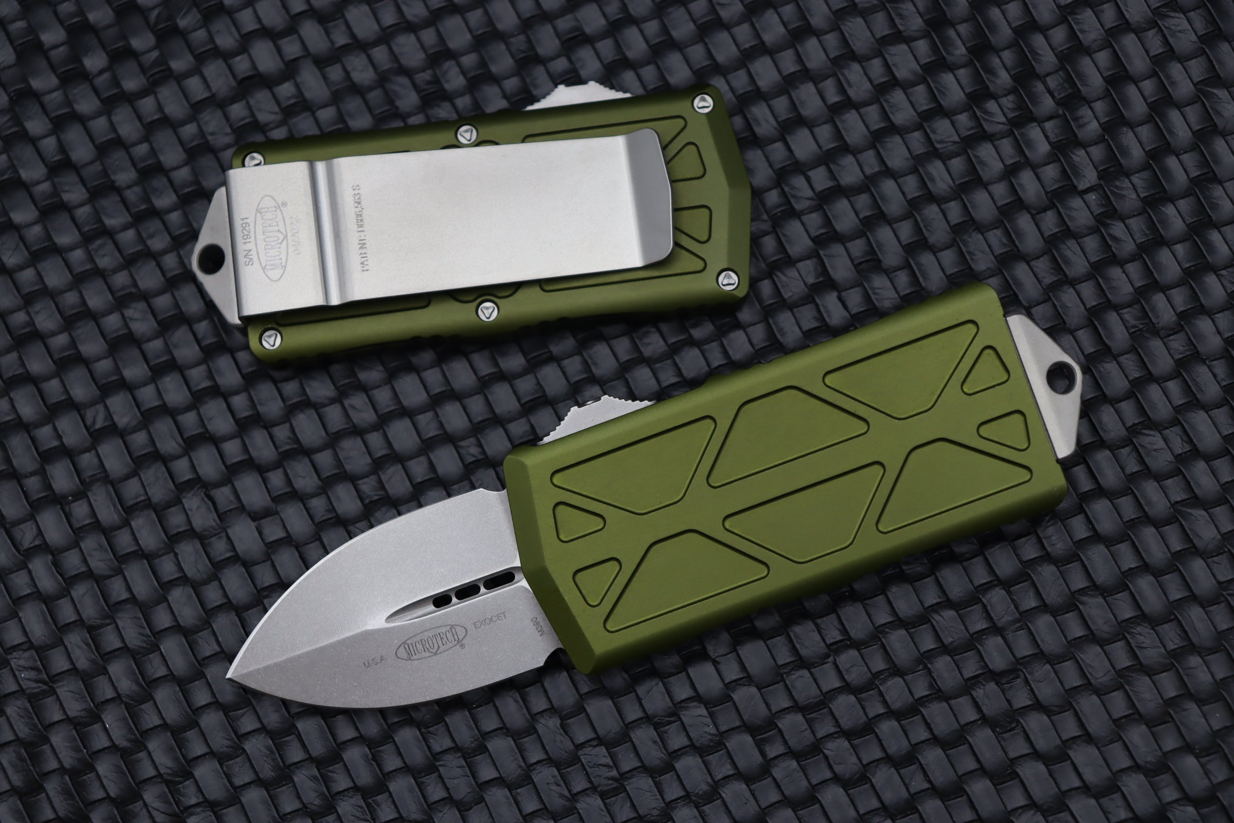 Premium Microtech Exocet Stonewash Knife with OD Green Finish