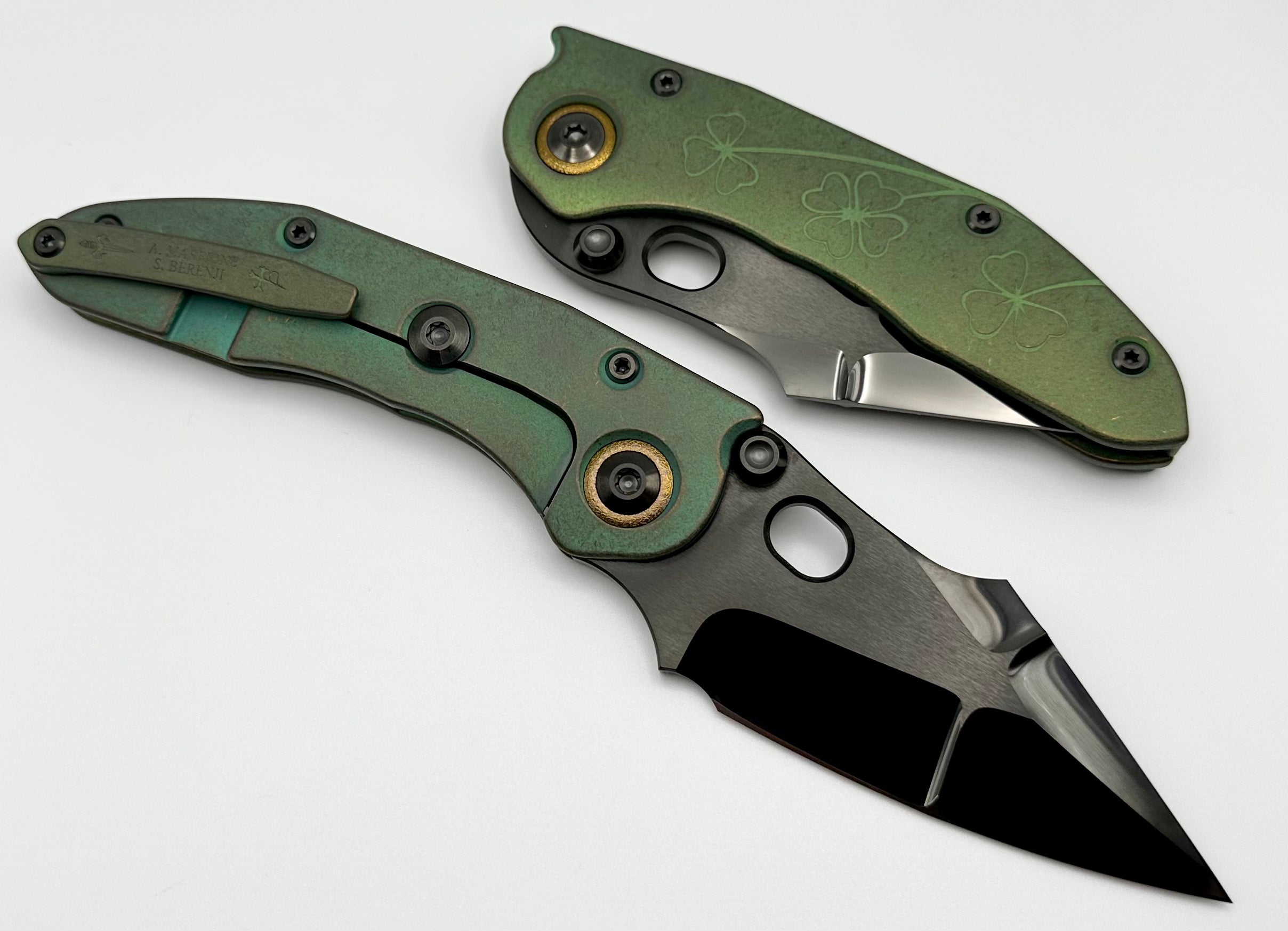 Premium Marfione Custom Knives & Borka Blades Antique Green Lucky Stitch - Limited Edition M390 Blade