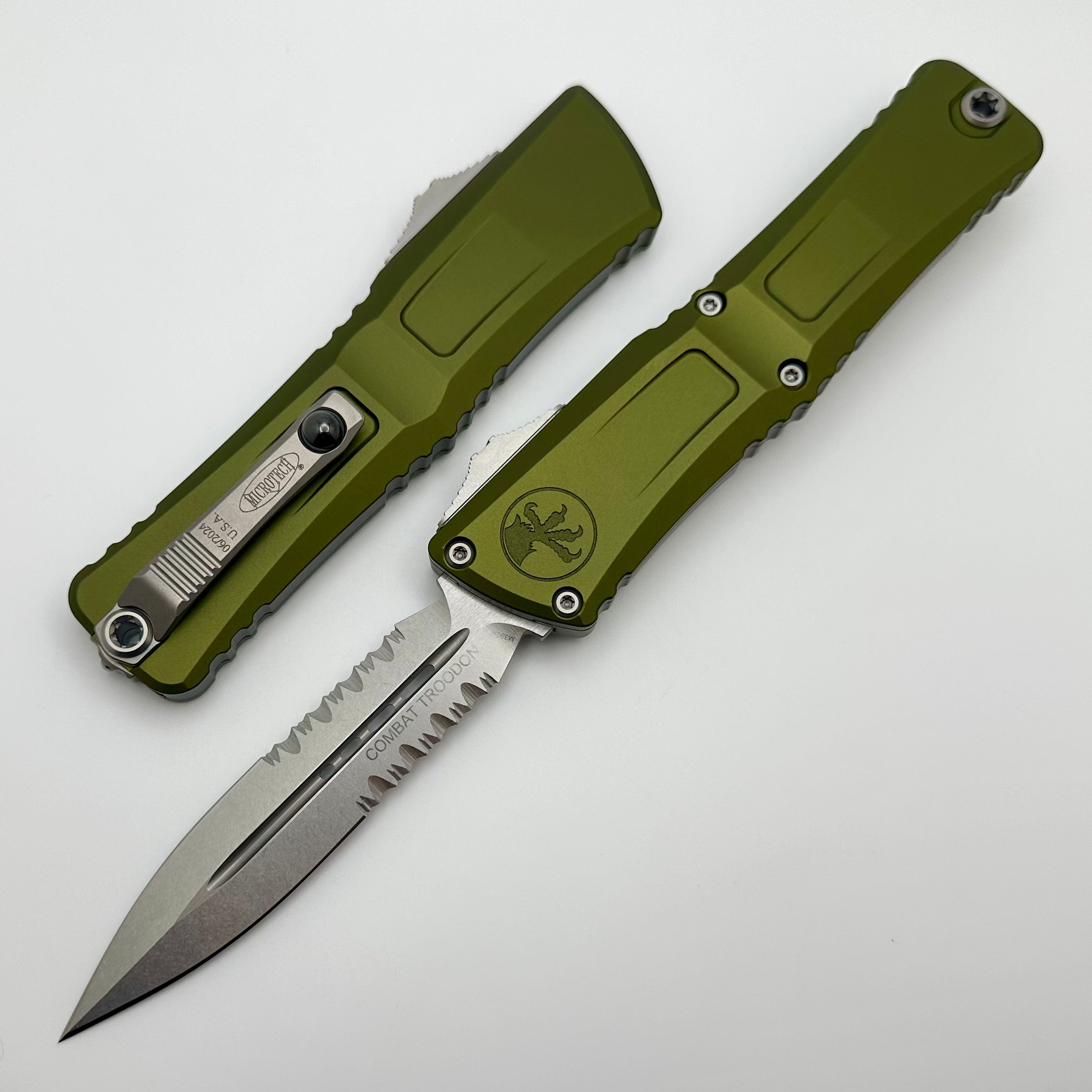 Microtech Combat Troodon Gen III OTF Knife - Premium Stonewash D/E Blade with OD Green Handle