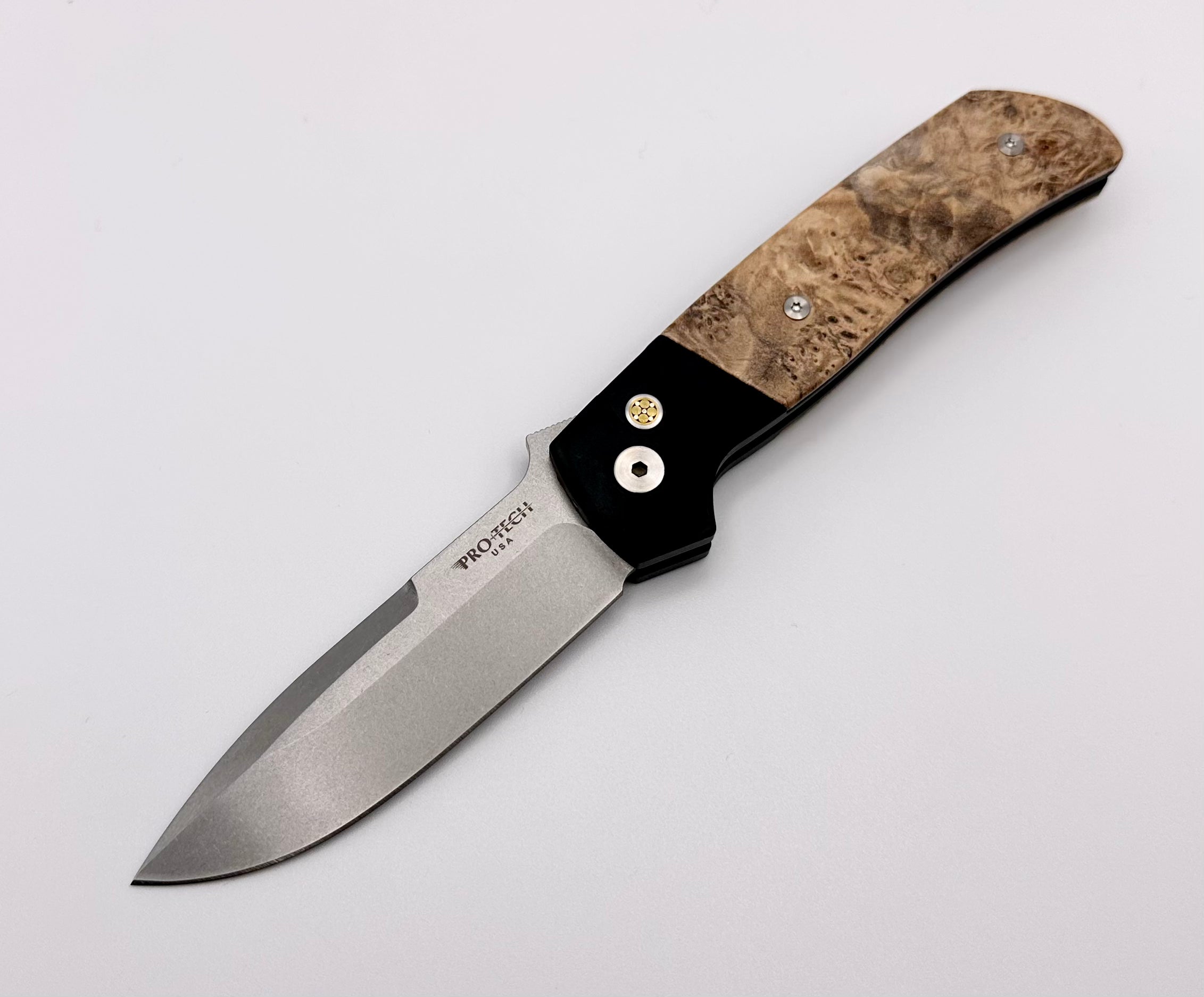 Pro-Tech Terzuola ATCF Premium Folding Knife with Maple Burl Inlays & Stonewash MagnaCut Blade