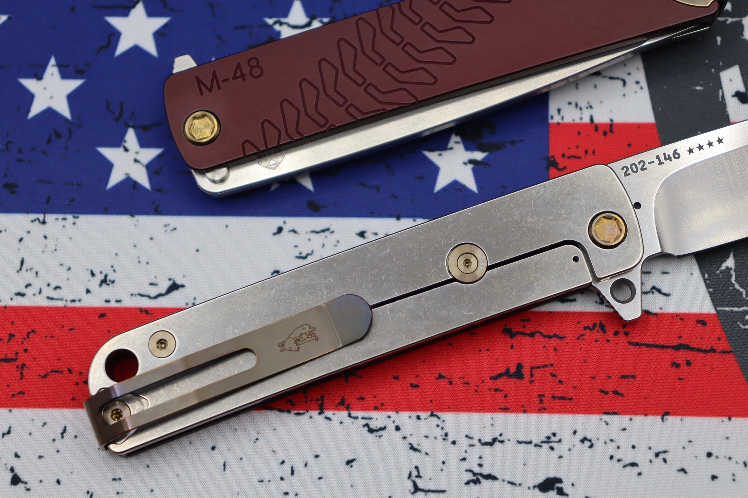 Medford M-48 Premium Tactical Knife - Red Aluminum Handle with S35VN Tumbled Blade