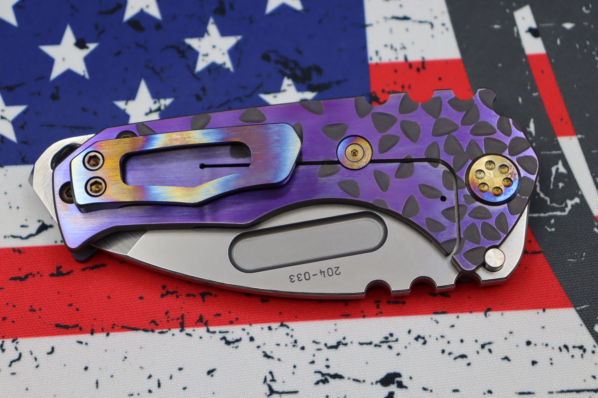 Medford Praetorian Genesis Tanto Knife - Premium S35VN Blade with Violet Sculpted Handles & Flamed Hardware