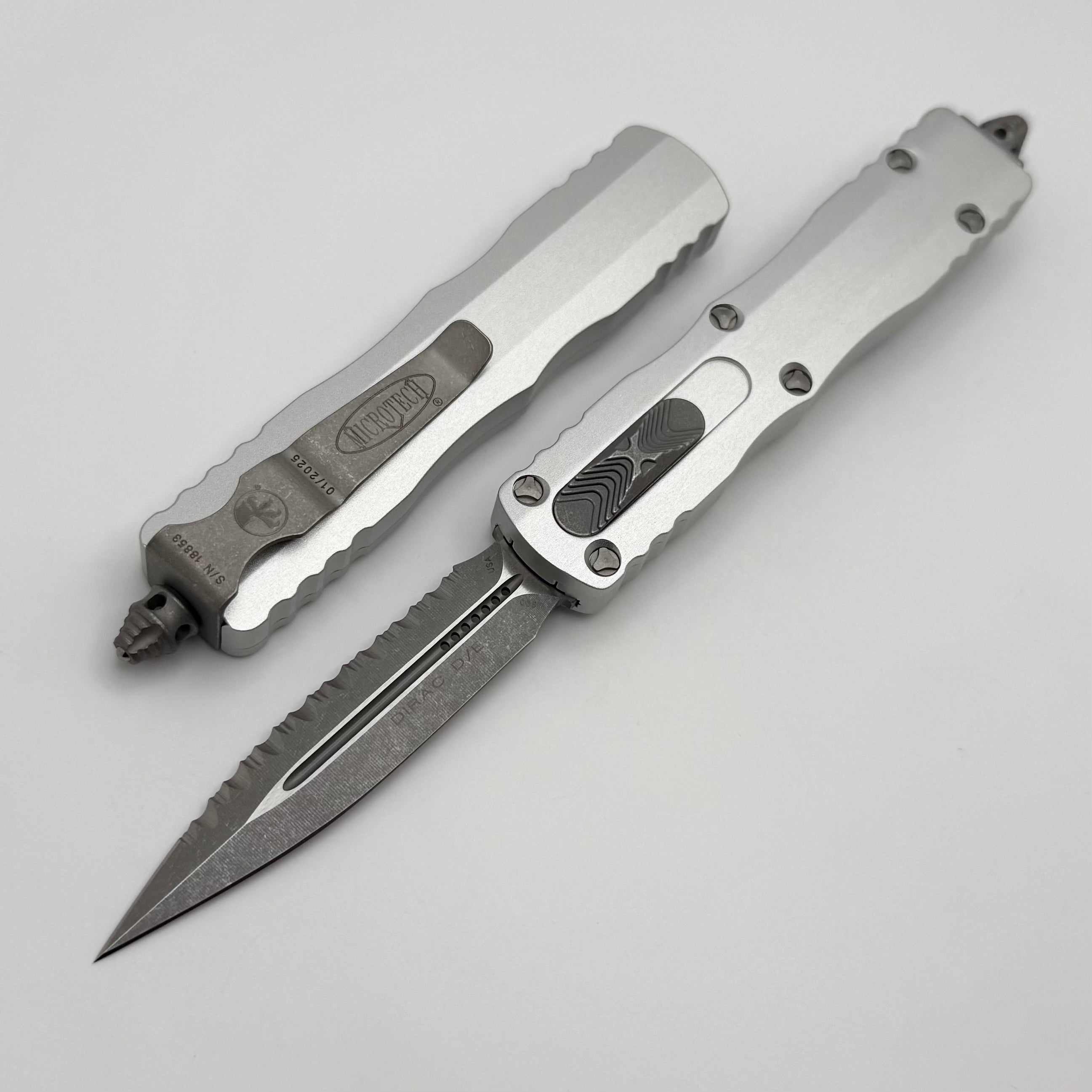 Premium Microtech Dirac D/E Apocalyptic Full Serrated Knife with Clear Handle - Ultimate EDC Upgrade