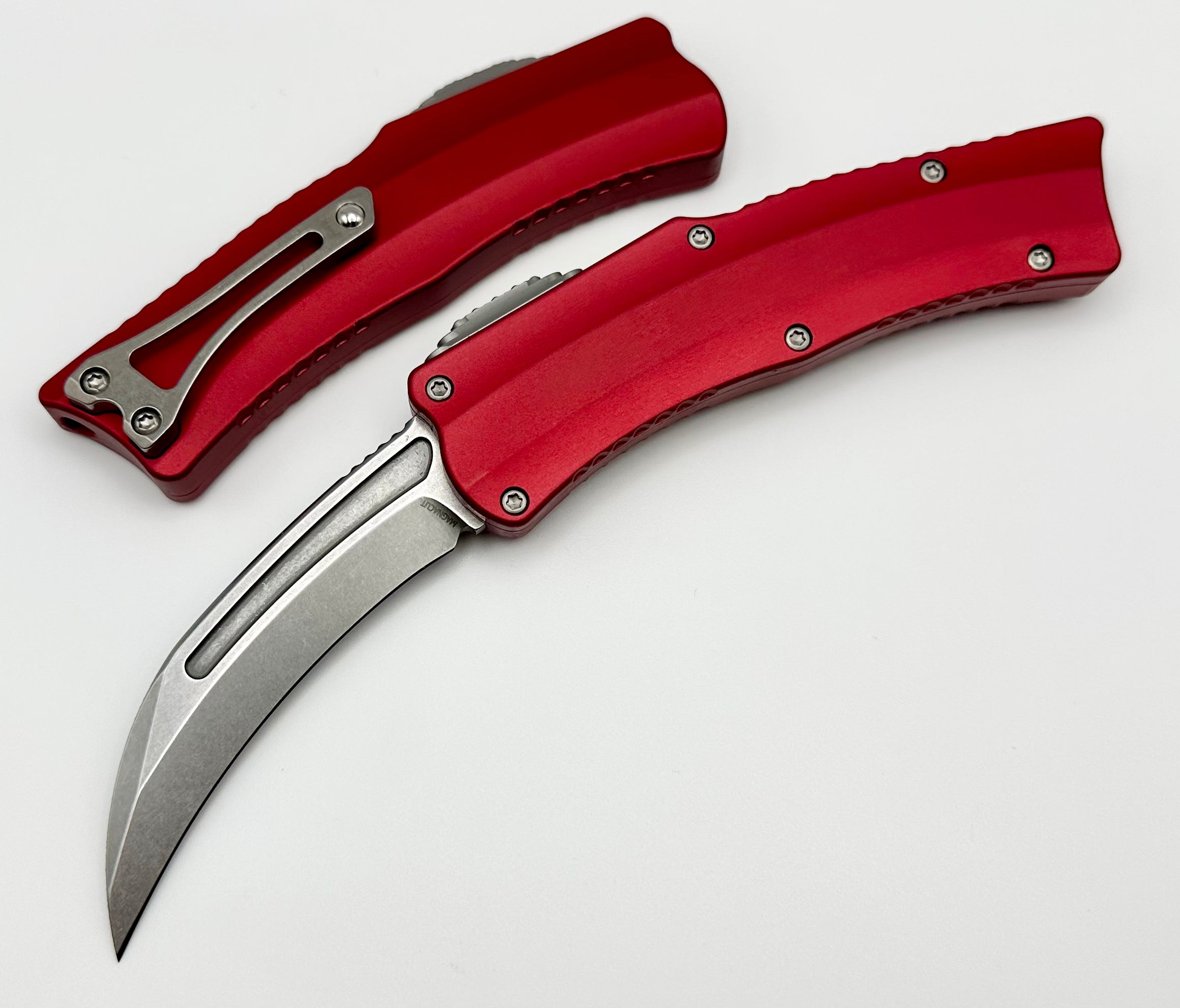 Heretic ROC Stonewash Magnacut Folding Knife - Premium Red Handle (H060-2A-RED)