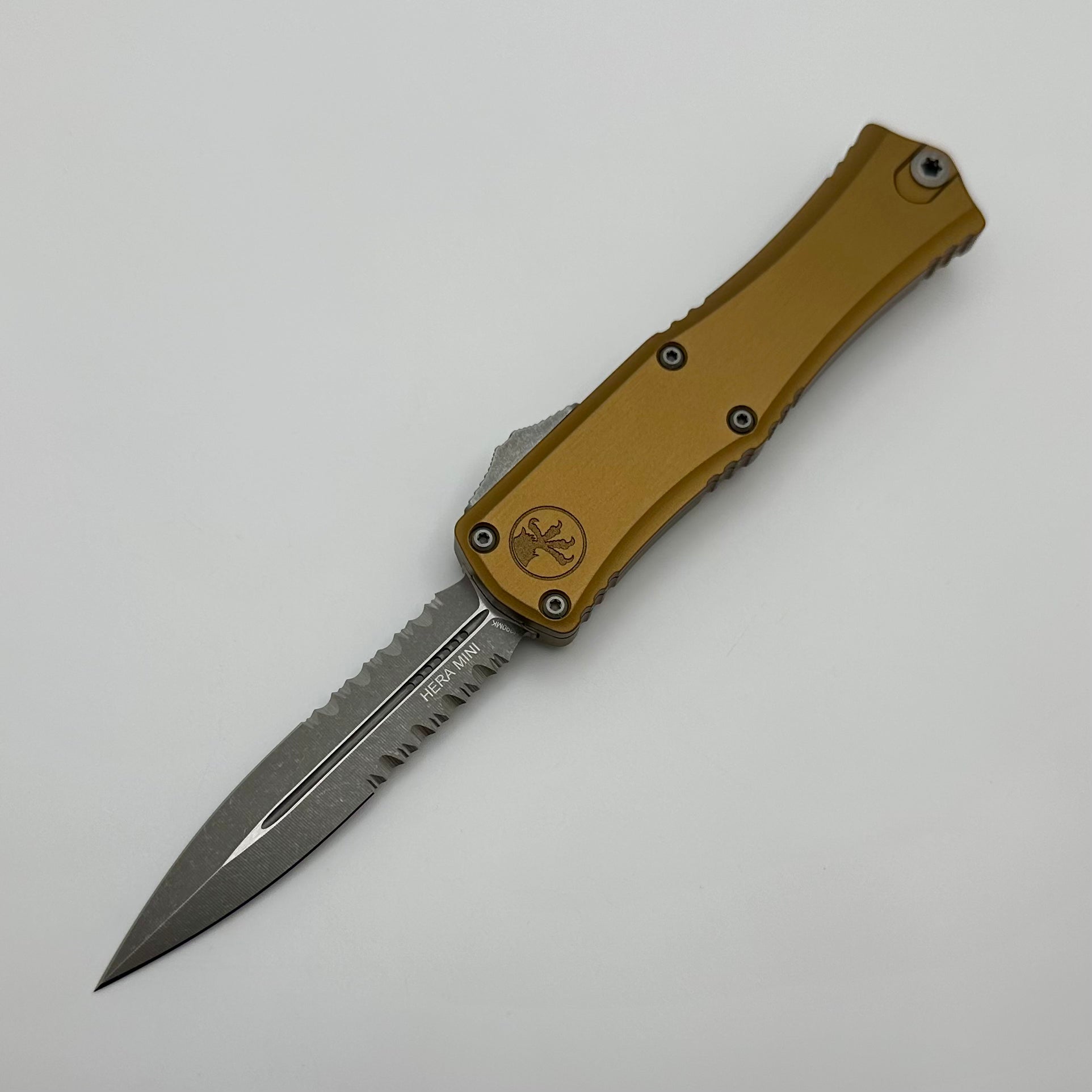 Microtech Premium Mini Hera Apocalyptic EDC Knife - M390MK Blade, Tan Handle