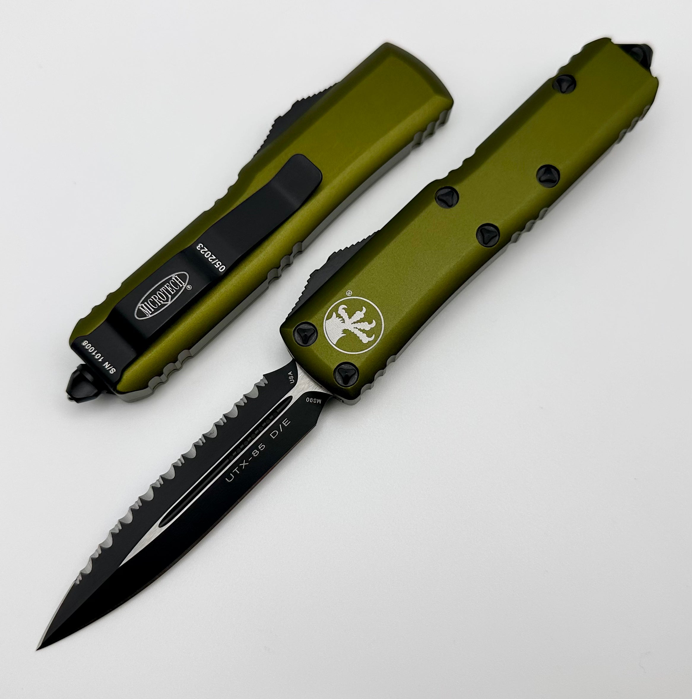 Microtech UTX-85 Premium EDC Knife - Double Edge Black Serrated & OD Green