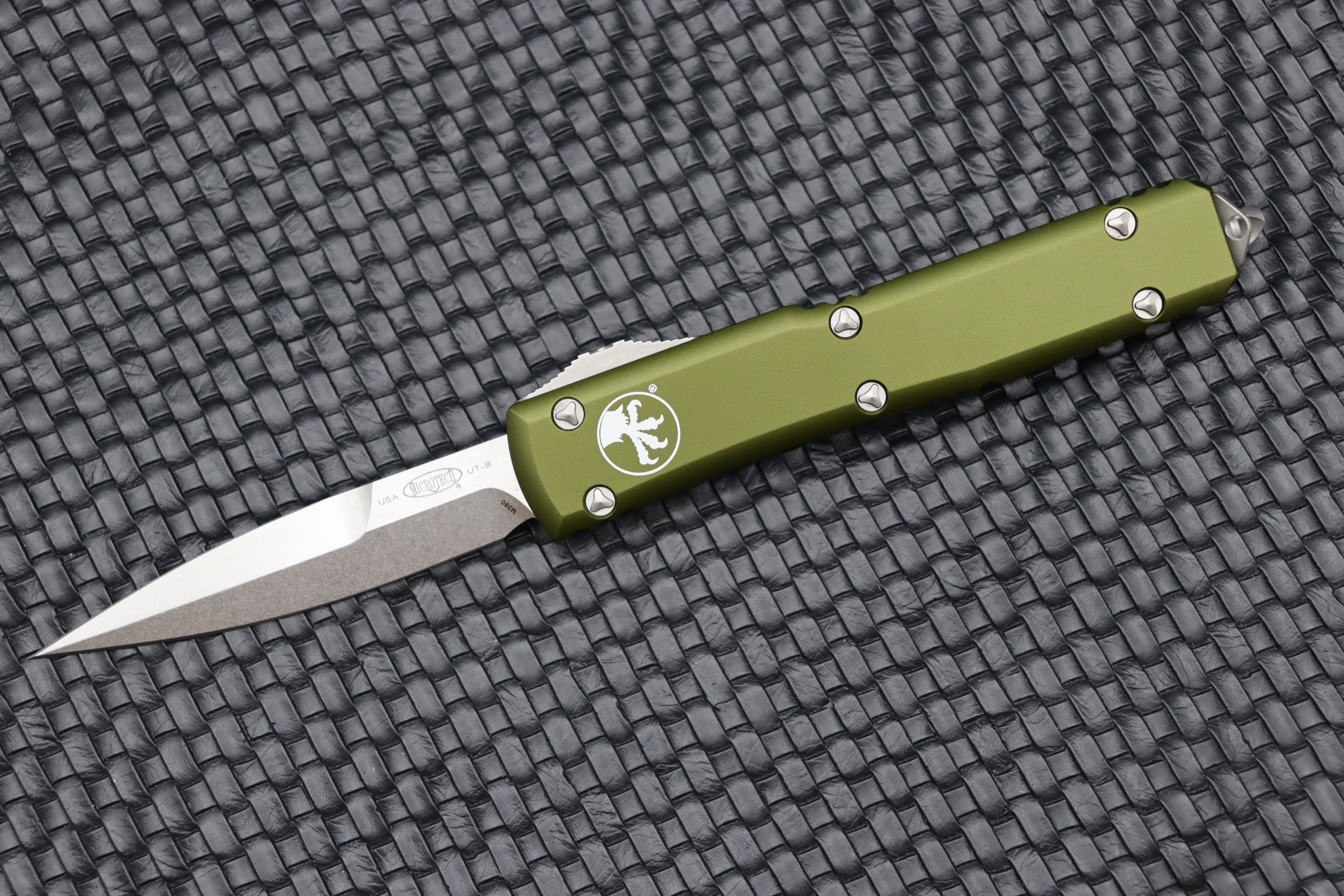 Premium Microtech Ultratech OTF Knife - Bayonet Grind, Stonewash Finish, OD Green