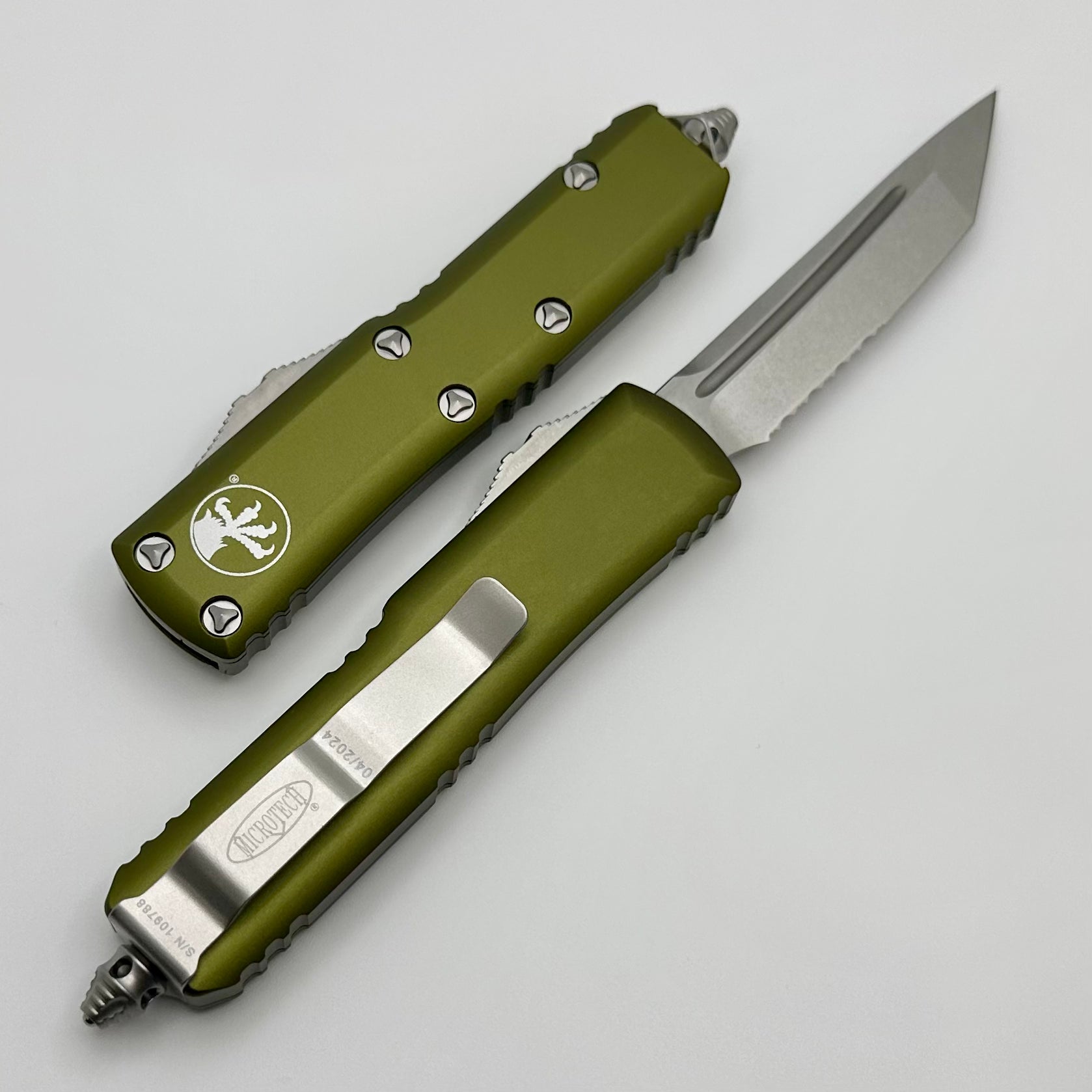 Premium Microtech UTX-85 Tanto Tactical Knife - Stonewash Finish & OD Green Handle