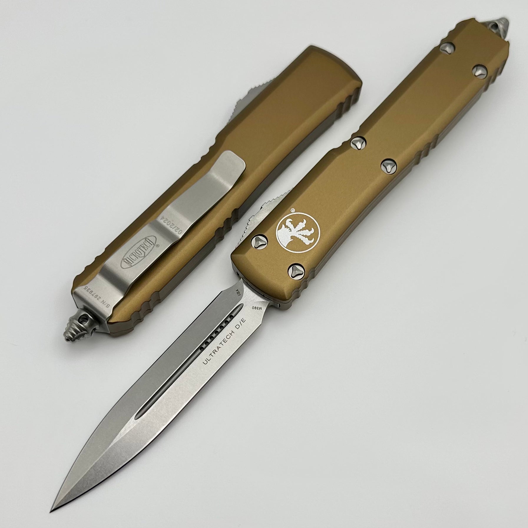 Premium Microtech Ultratech Double Edge Knife - Stonewash & Tan Finish