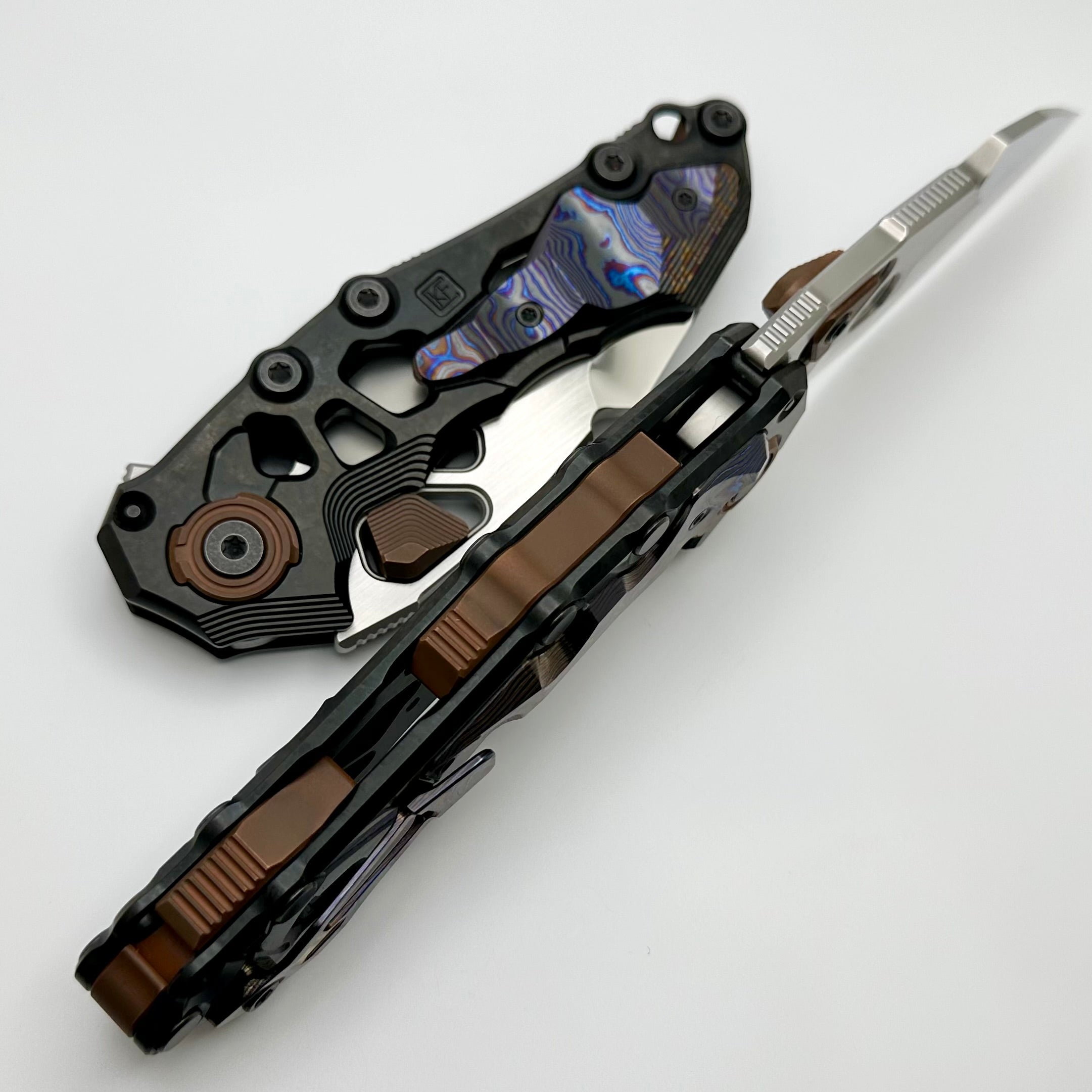 Premium CKF Traktor Crystal Ti/ZircuTi/Copper Folding Knife with Tri-Tone M390 Blade