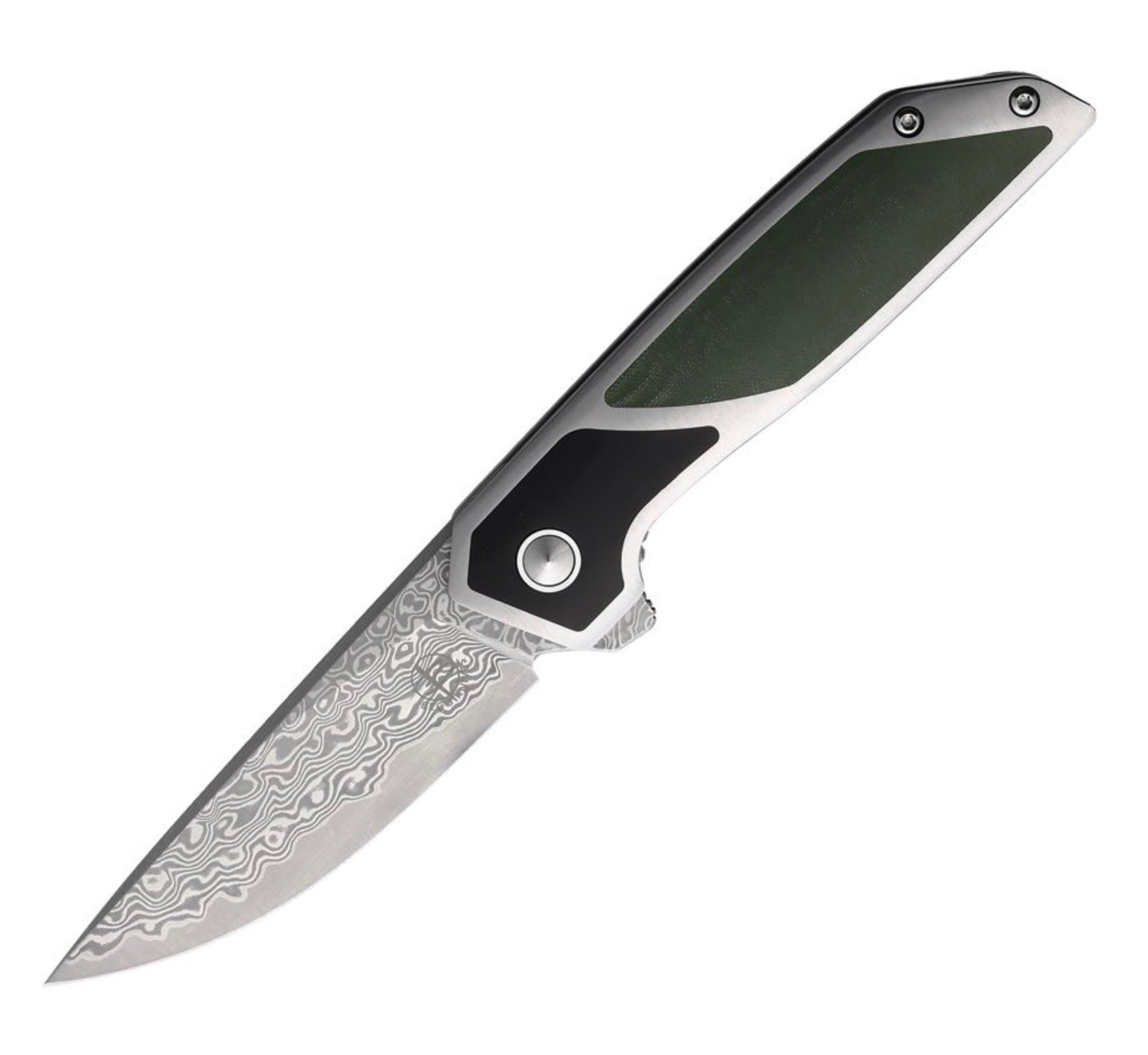 Begg Knives Diamici Ultimate Damascus Folding Knife with Black/Green G-10 Inlays