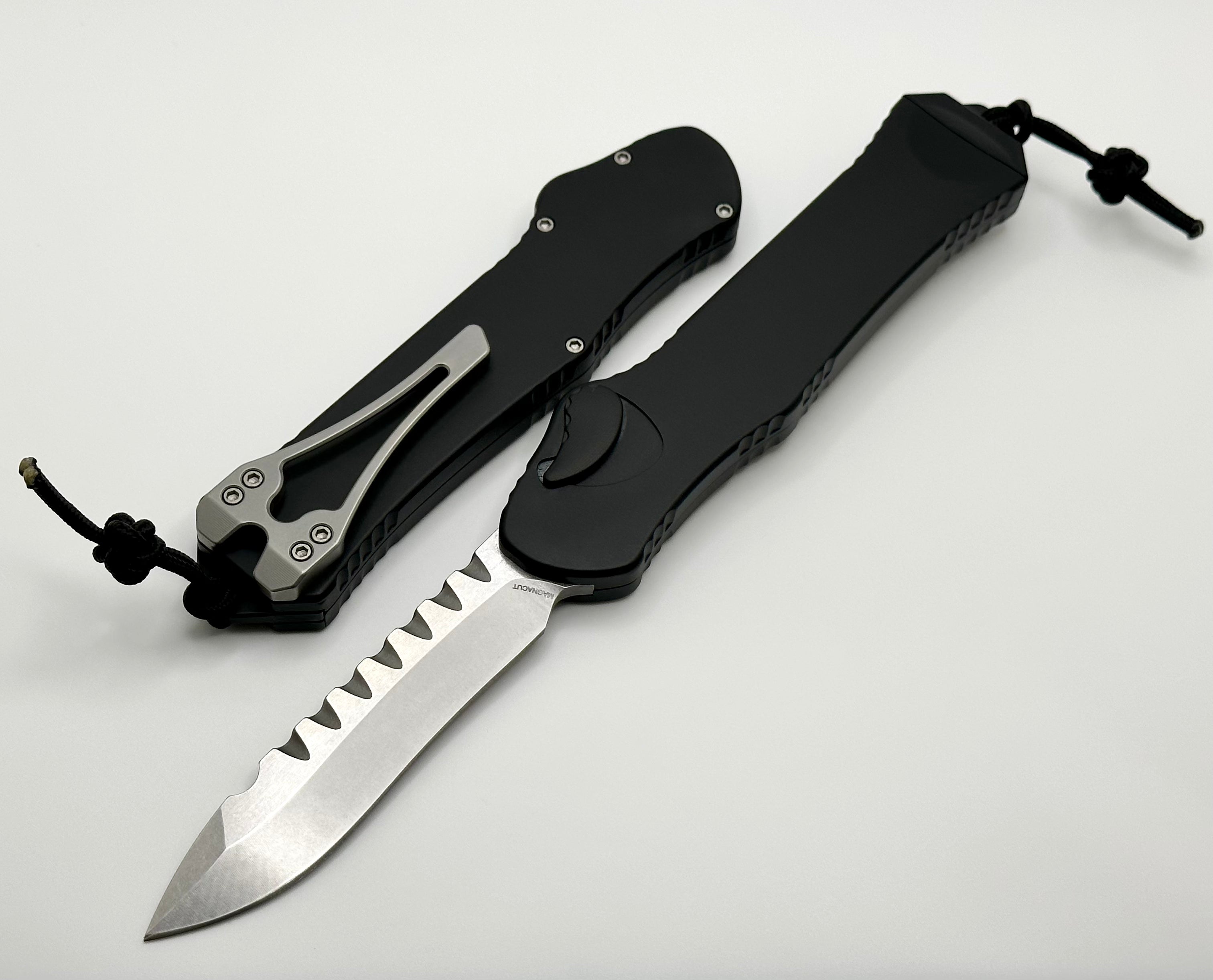 Premium Heretic Hydra V3 Tactical Knife - Black Aluminum Handle & Stonewash Recurve MagnaCut