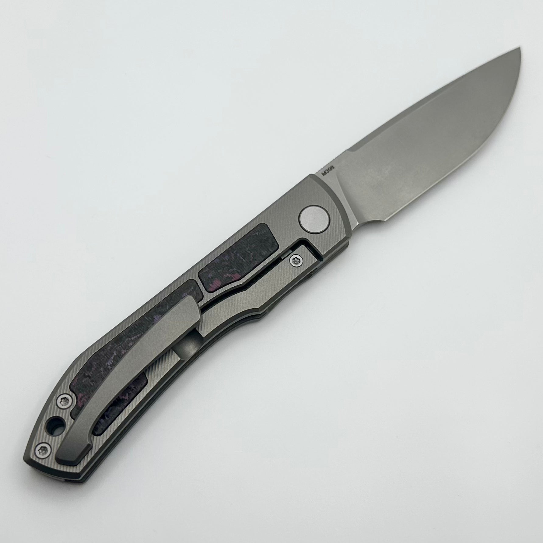 Premium Uldanov Sierra Custom Knife - Titanium & Purple Haze Carbon Fiber Flipper