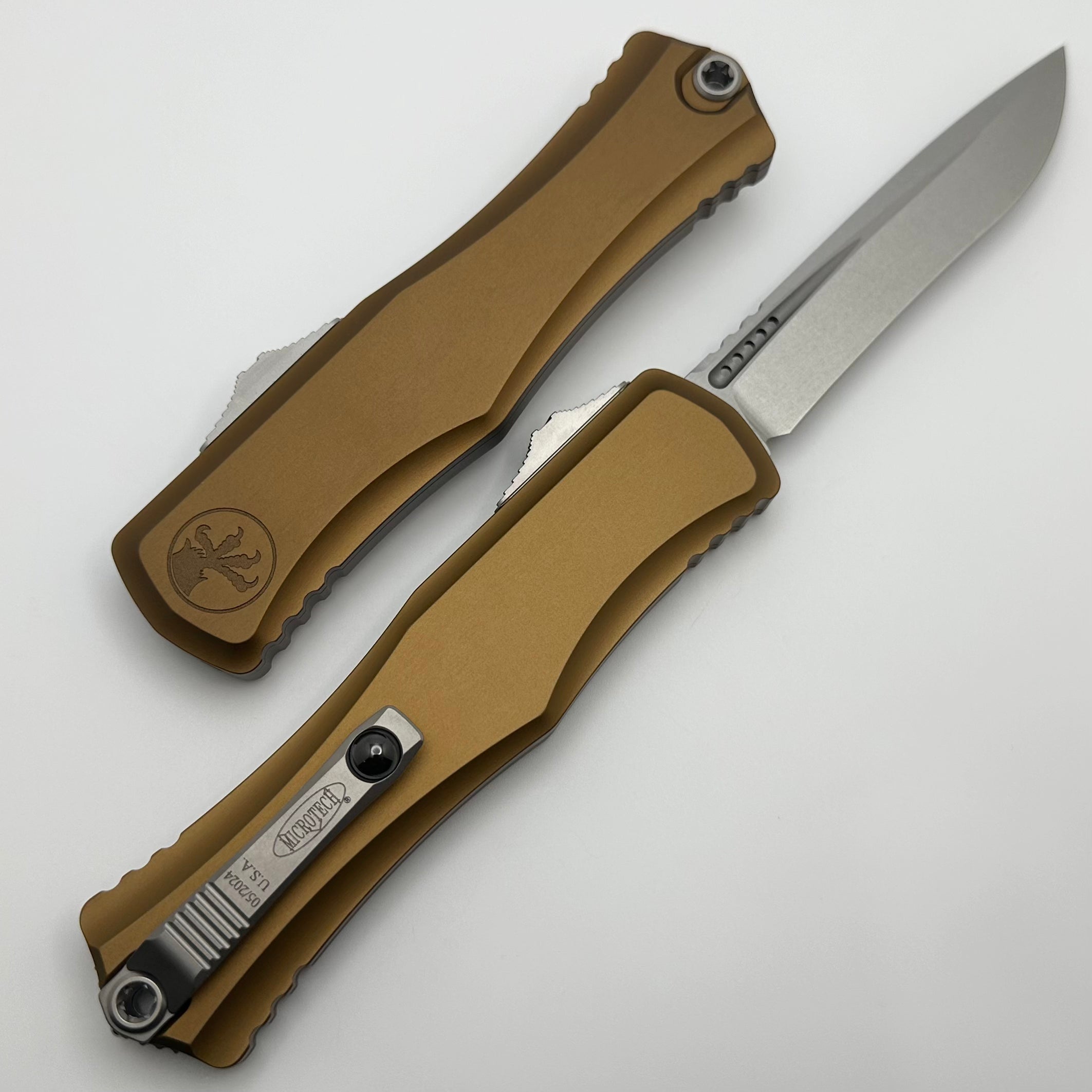 Microtech Hera II Ultimate Tactical Knife - Stonewash Finish with Tan Aluminum Handle