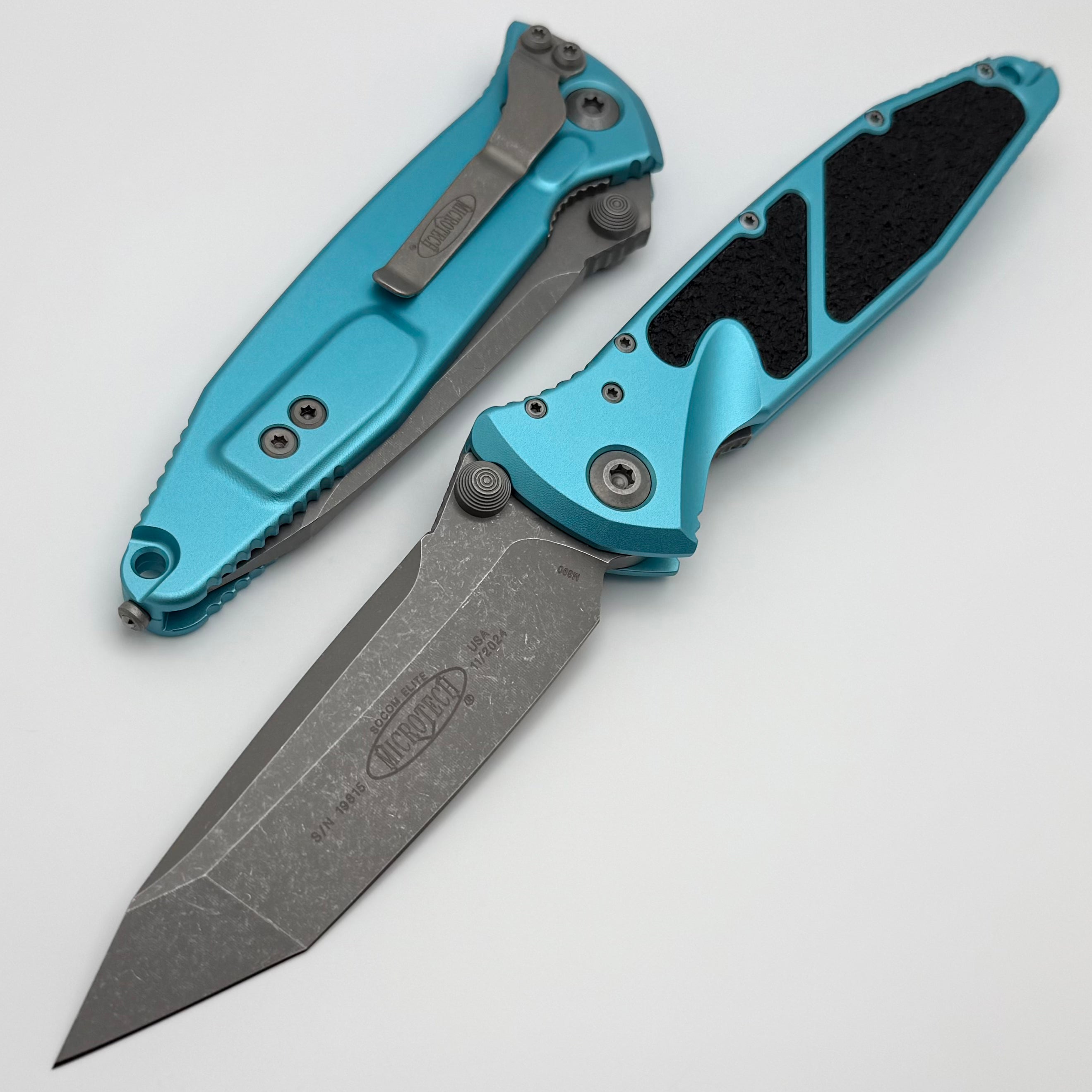 Microtech Socom Elite T/E Manual Tactical Knife - Turquoise Apocalyptic Finish