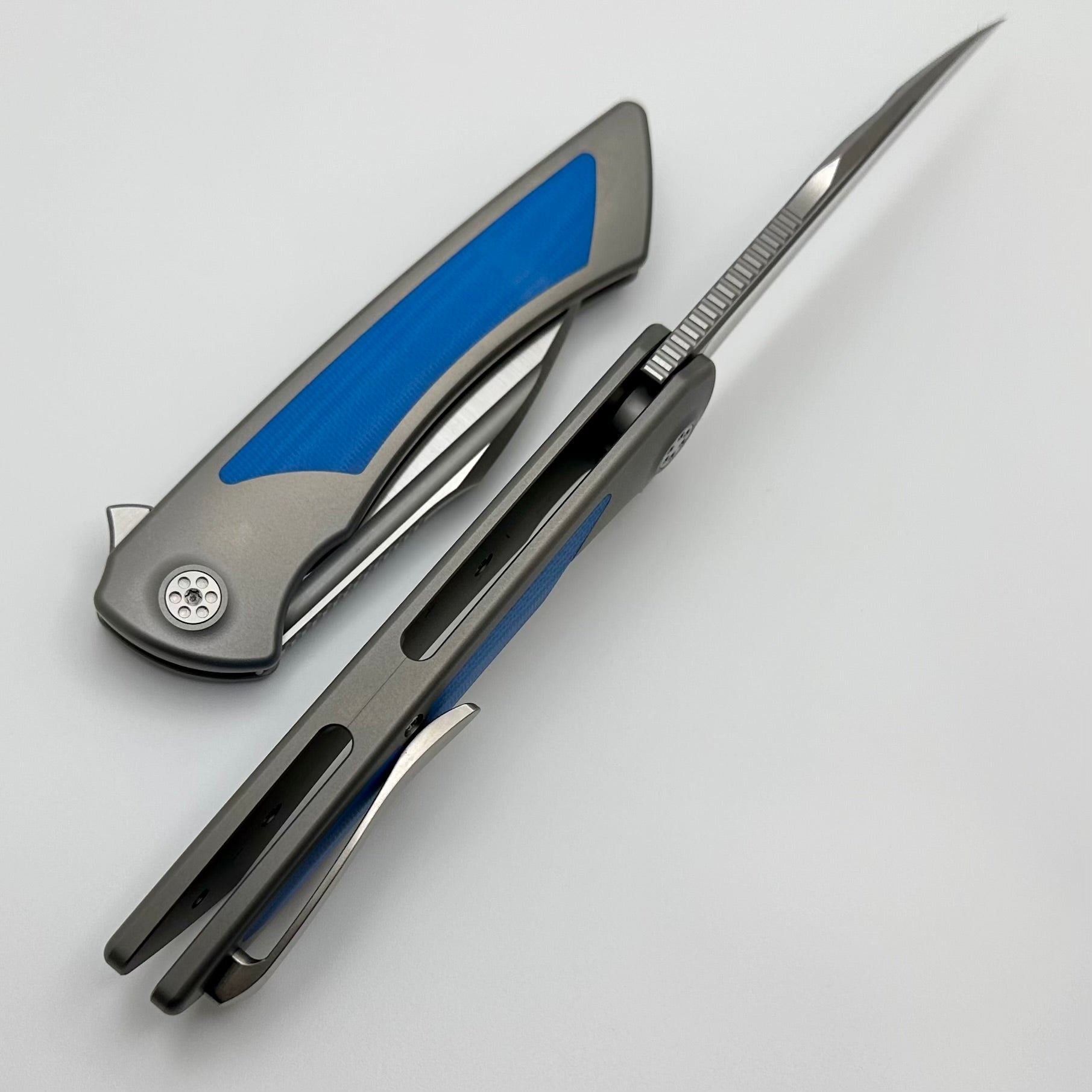 Ultimate SharpByDesign Derecho Titanium Folding Knife with Blue G-10 Inlays & M390 Blade
