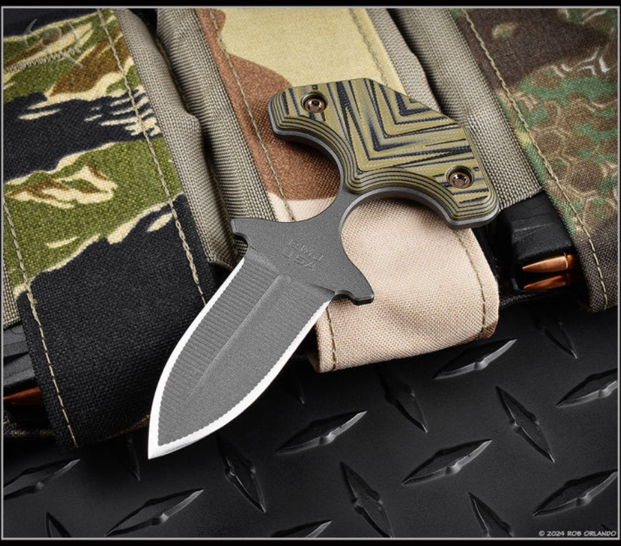 RMJ BUB Ultimate Tactical Backup Blade - Dirty Olive G-10 & Nitro V Fixed Knife